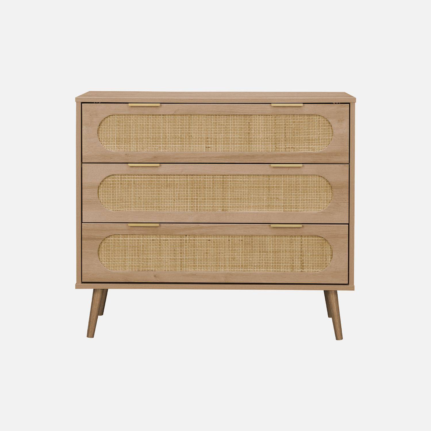 Ladekast, Eva, houtdecor en afgerond riet, 3 laden L 90 x B 39 x H 79cm Photo4