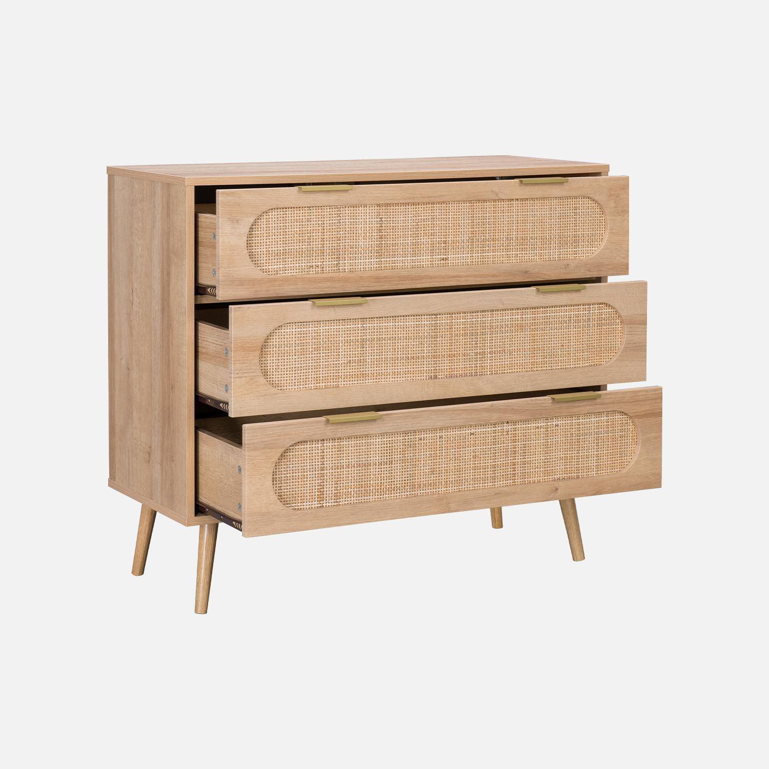 Chest of drawers, Eva, wood decor and rounded cane, 3 drawers L 90 x W 39 x H 79cm,sweeek,Photo6