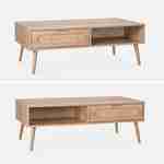 Table basse, Eva,  scandinave en cannage arrondi et en décor bois, 1 tiroir réversible L110 x l59 x H39cm Photo5