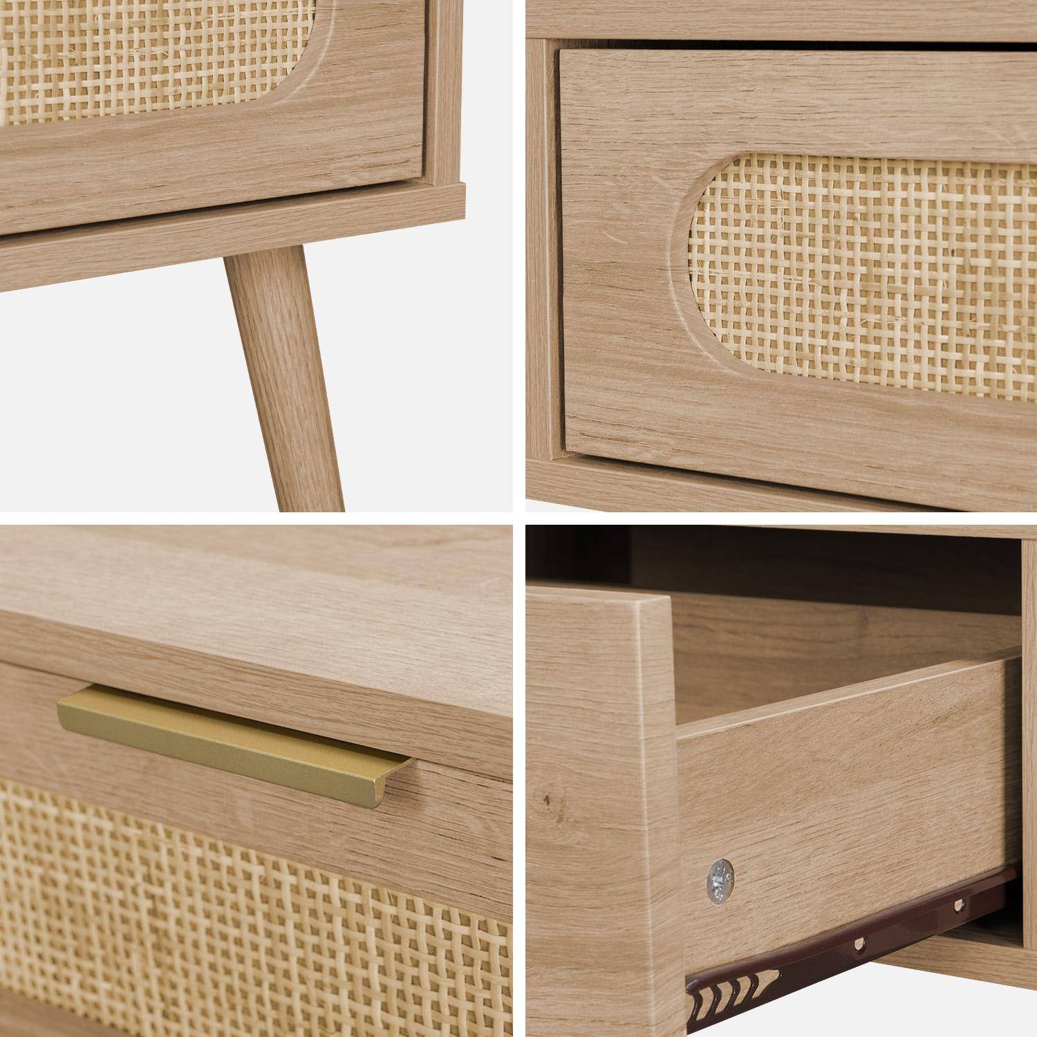 Table basse, Eva,  scandinave en cannage arrondi et en décor bois, 1 tiroir réversible L110 x l59 x H39cm Photo6