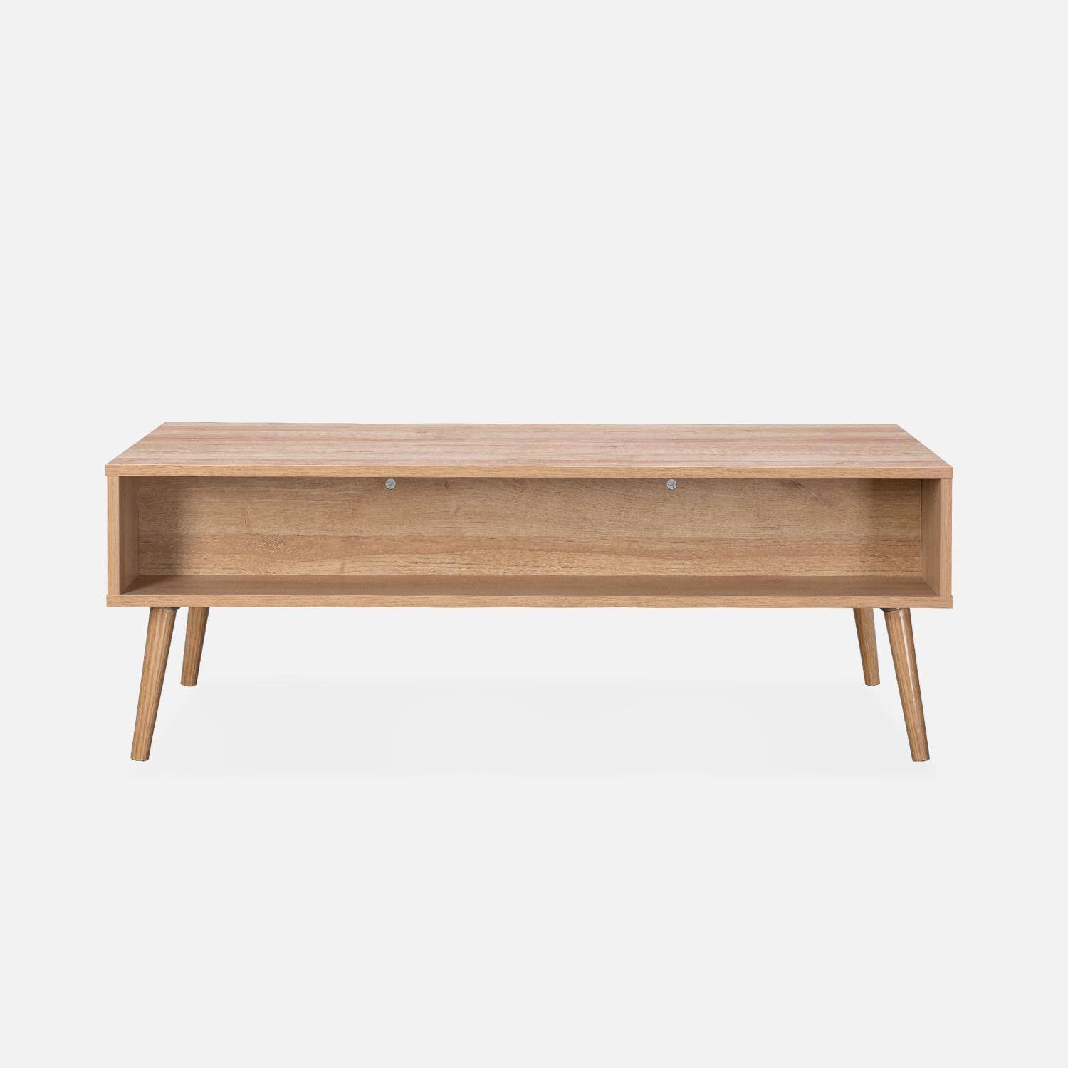 Table basse, Eva,  scandinave en cannage arrondi et en décor bois, 1 tiroir réversible L110 x l59 x H39cm,sweeek,Photo5