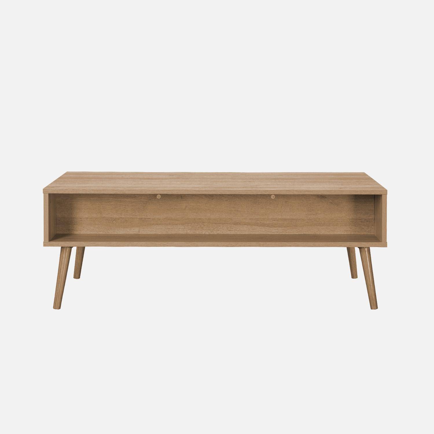 Table basse, Eva,  scandinave en cannage arrondi et en décor bois, 1 tiroir réversible L110 x l59 x H39cm Photo5