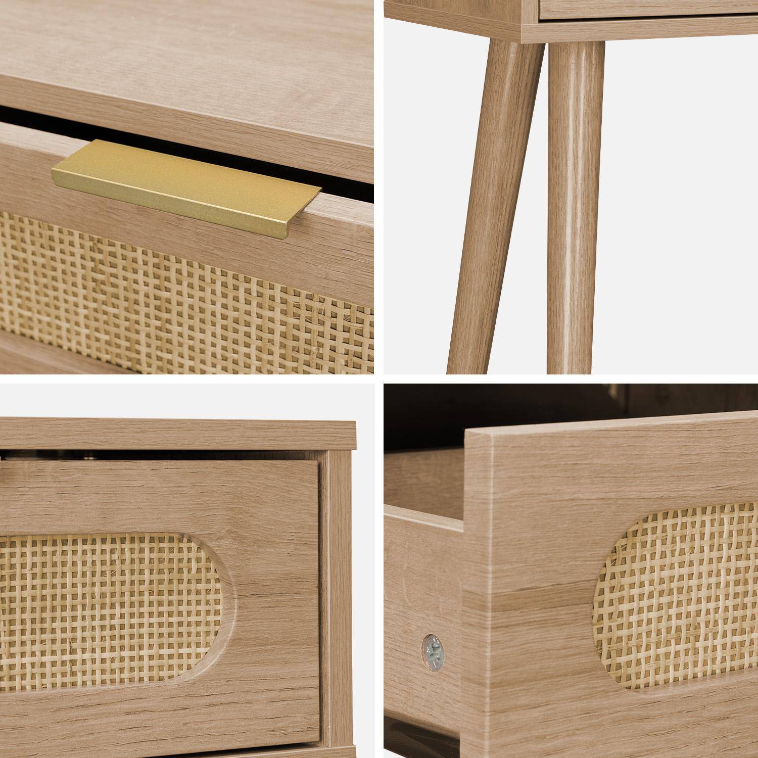 Console met hout en afgerond riet, Eva, 1 lade, 1 nis, Scandinavische poten, L 100 x B 29 x H 81cm Photo6