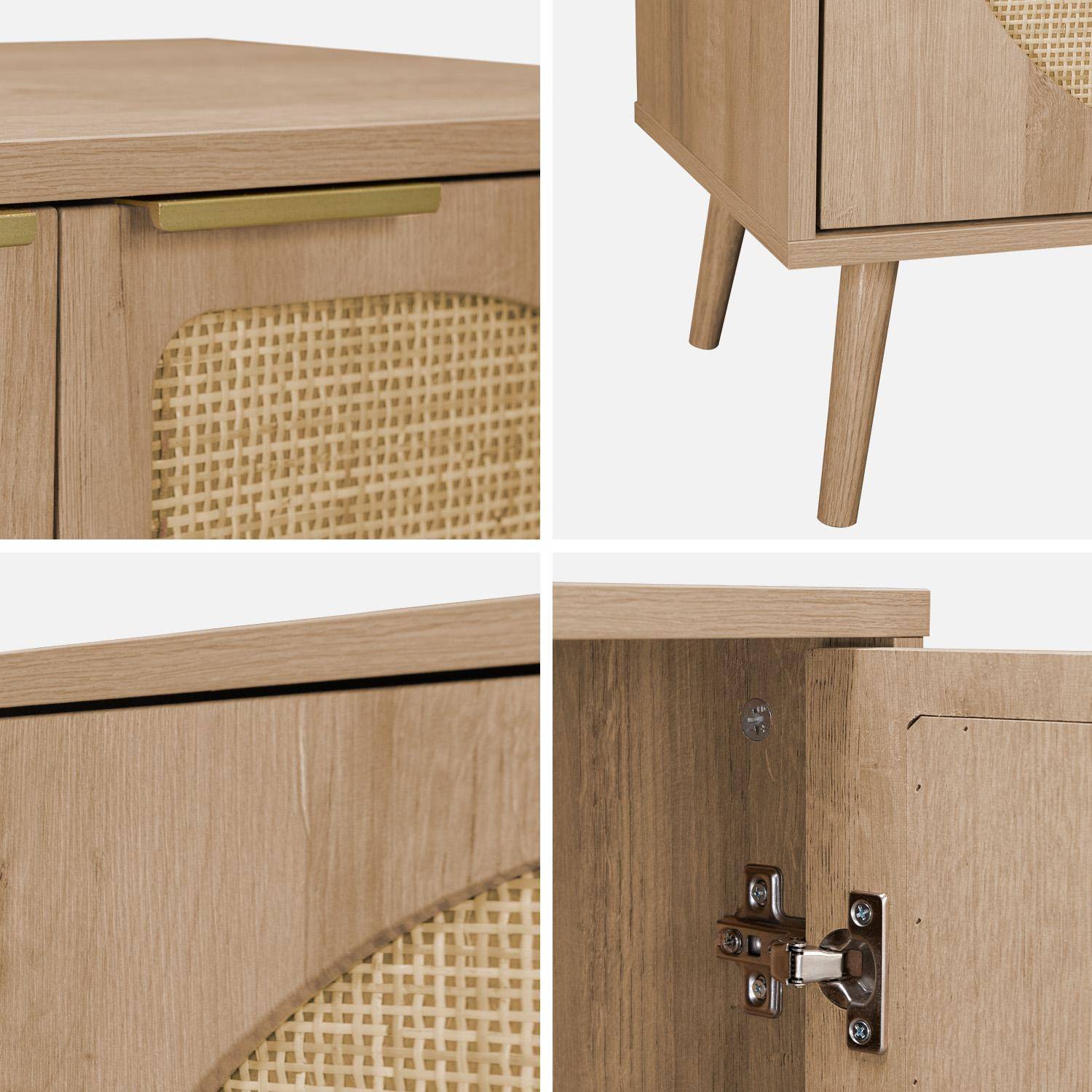Buffet de rangement, Eva, cannage arrondis et décor bois, trois portes, deux niveaux , buffet bas, L 120 x l39 x H70cm Photo6