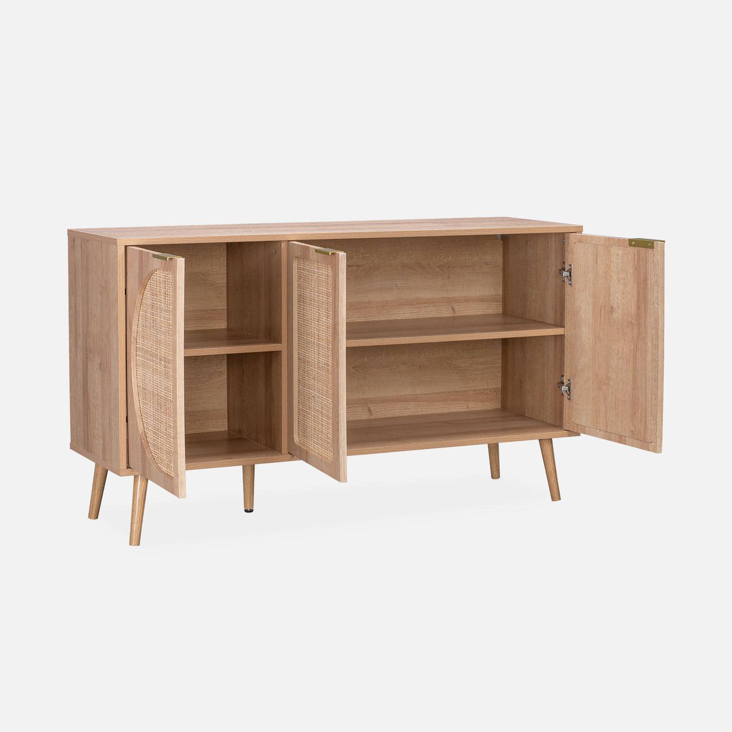 Wood and rounded cane rattan sideboard, 120x39x70cm, Eva, 3 doors Photo5