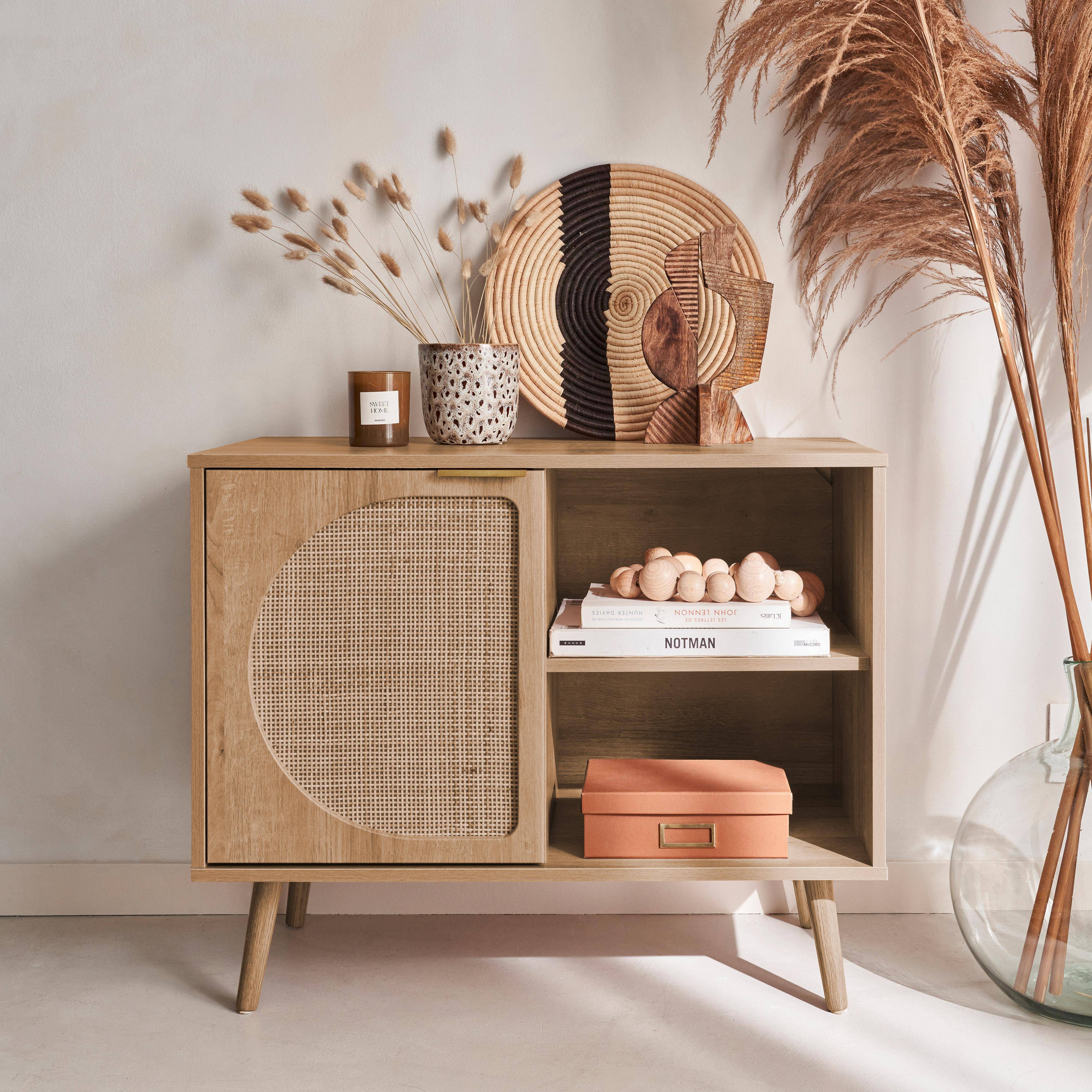 80cm wood and rounded cane rattan sideboard, Eva, Natural, 80x39x65.8 cm Photo1