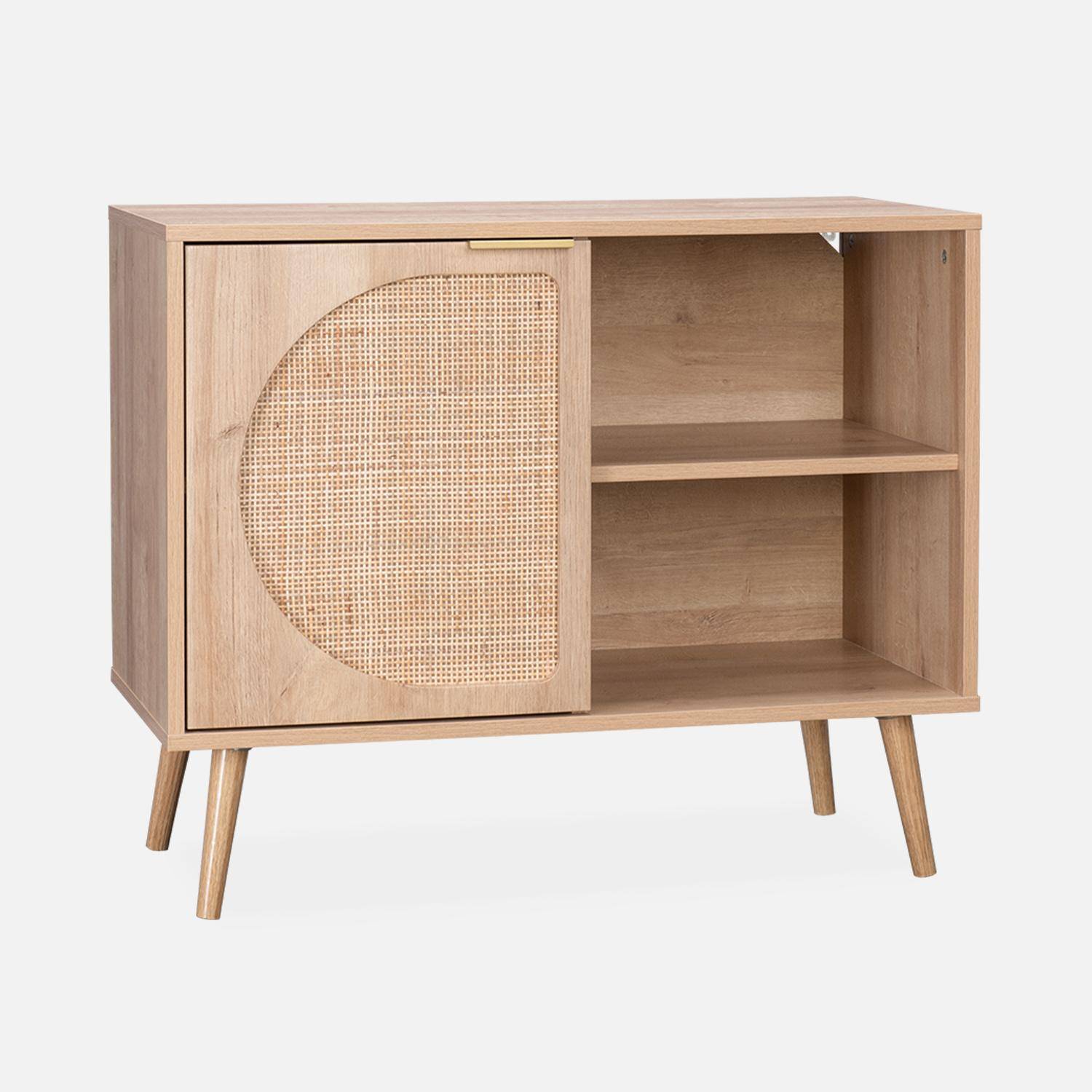 Wood and rounded cane rattan sideboard, 80x39x65.8cm, Eva, 1 door, 1 shelf,sweeek,Photo3