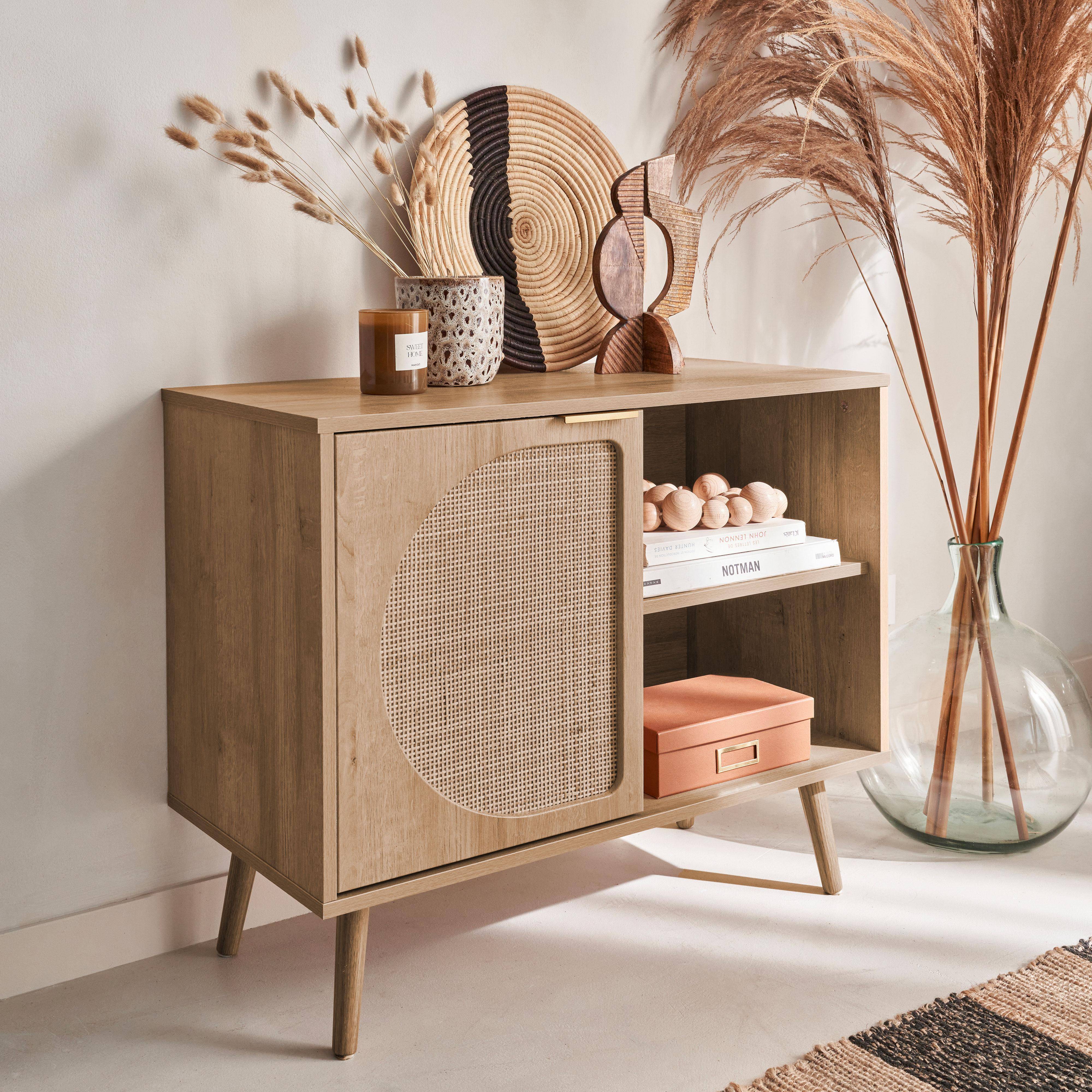 80cm wood and rounded cane rattan sideboard, Eva, Natural, 80x39x65.8 cm Photo2