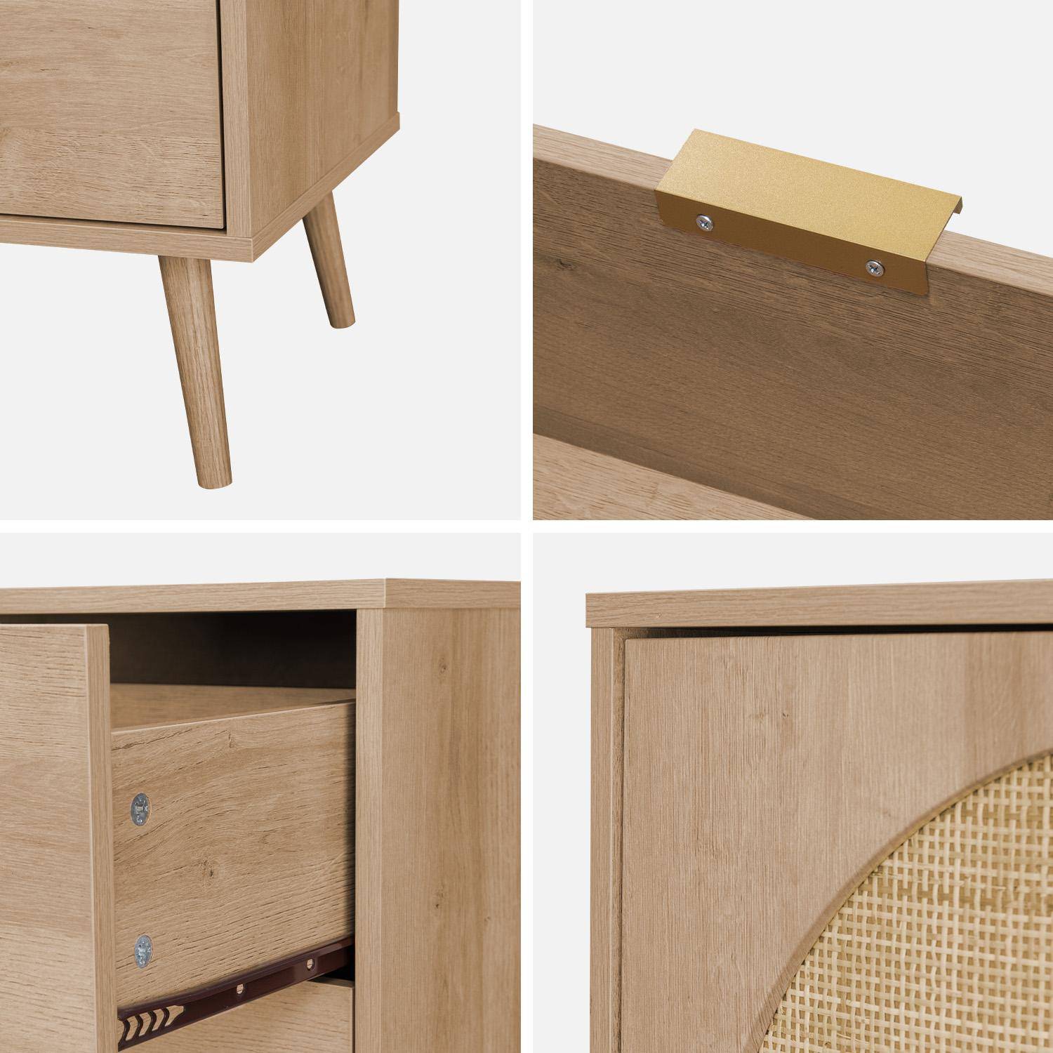 Bladez Dressoir met rotan, walnootlook, commode met schuifdeuren, laden