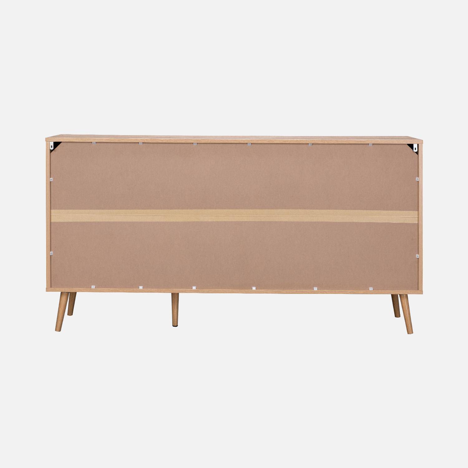 Anrichte, Holzdekor und abgerundetes Rohrgeflecht, 2 Türen 3 Schubladen L 150 x B 39 x H 79 cm - Eva Photo6