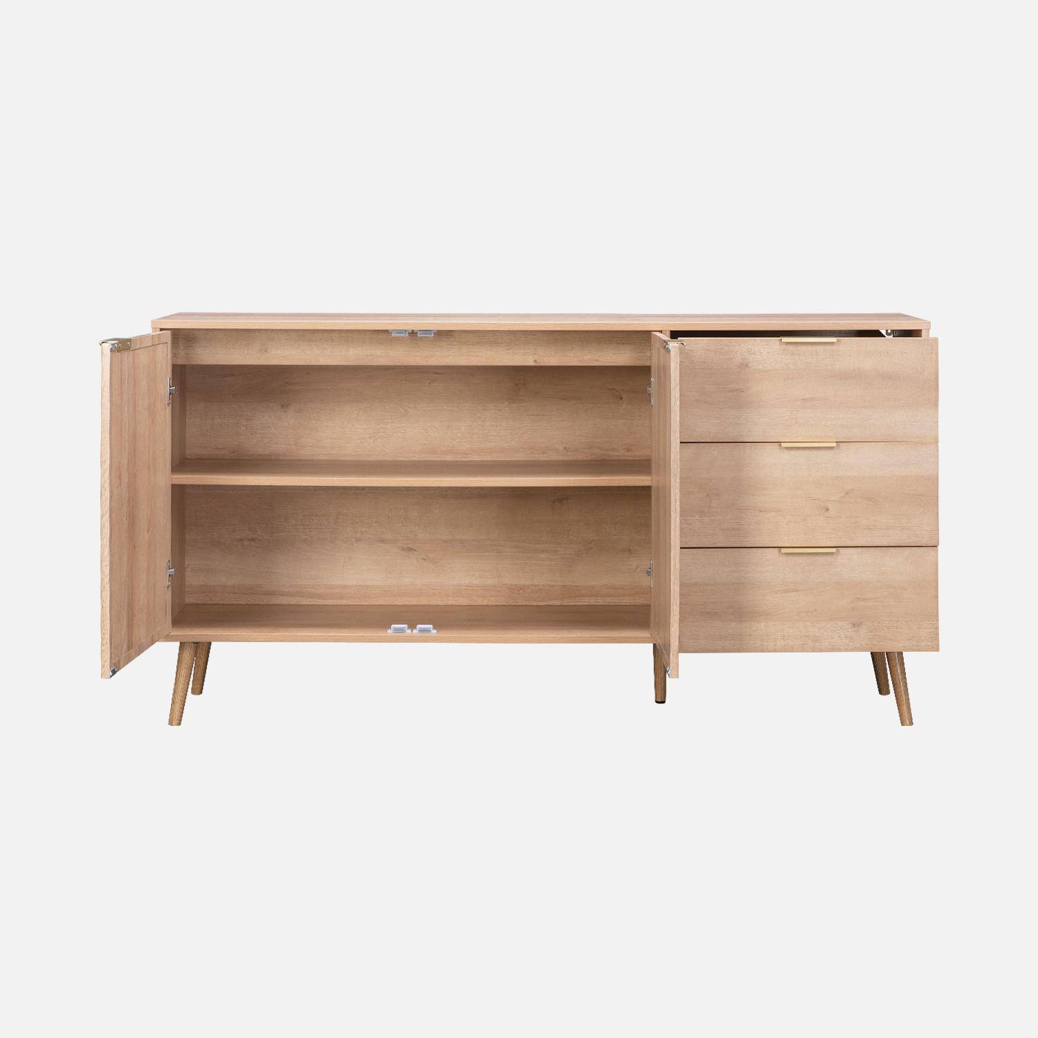 Wood and rounded cane rattan sideboard, 150x39x79cm, Eva, 3 drawers, 2 doors,sweeek,Photo5
