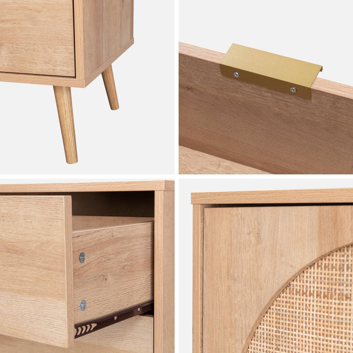 Wood and rounded cane rattan sideboard, 150x39x79cm, Eva, 3 drawers, 2 doors,sweeek,Photo6