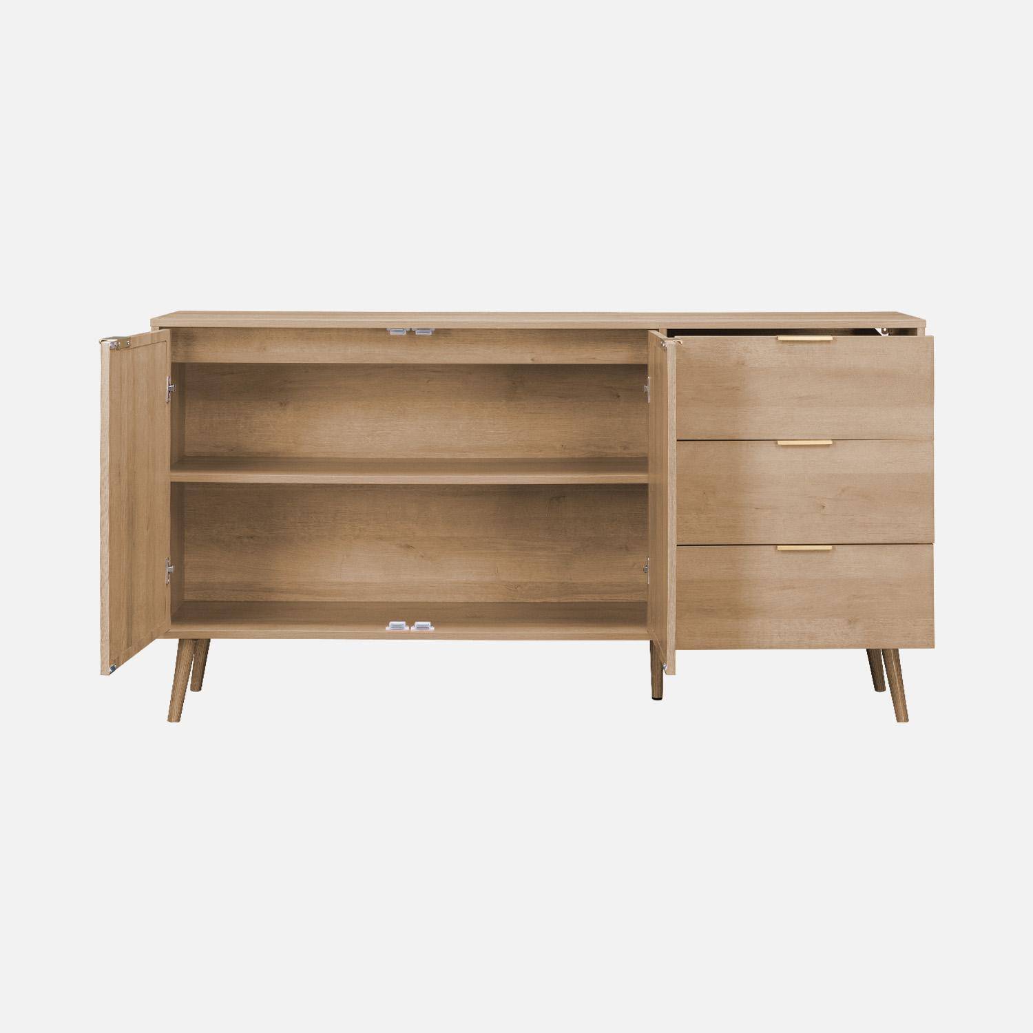 Anrichte, Holzdekor und abgerundetes Rohrgeflecht, 2 Türen 3 Schubladen L 150 x B 39 x H 79 cm - Eva Photo5