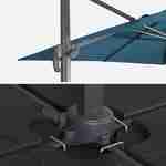Parasol déporté carré 3x3m haut de gamme - Falgos - bleu canard - Parasol excentré inclinable, rabattable et rotatif à 360°. Photo7