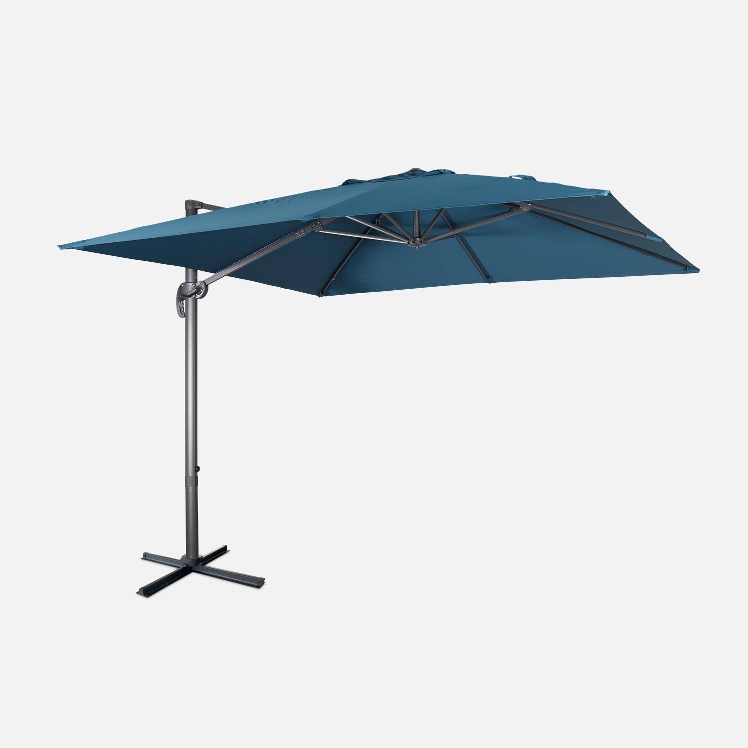 Offset vierkante parasol 3x3m top of the range - Falgos - Petroleum Blauw - Offset parasol die gekanteld, neergeklapt en 360° gedraaid kan worden,sweeek,Photo3