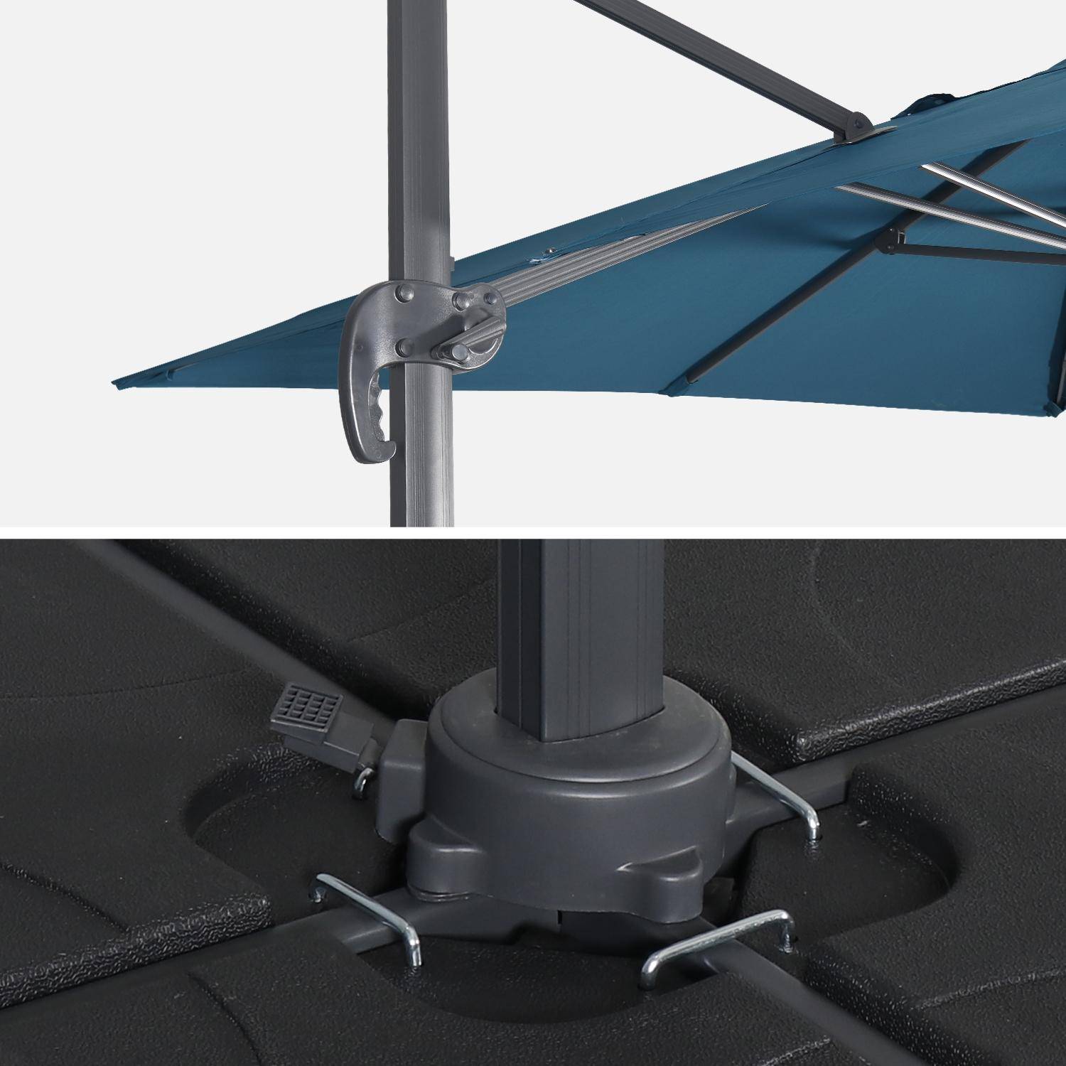 Offset vierkante parasol 3x3m top of the range - Falgos - Petroleum Blauw - Offset parasol die gekanteld, neergeklapt en 360° gedraaid kan worden,sweeek,Photo9