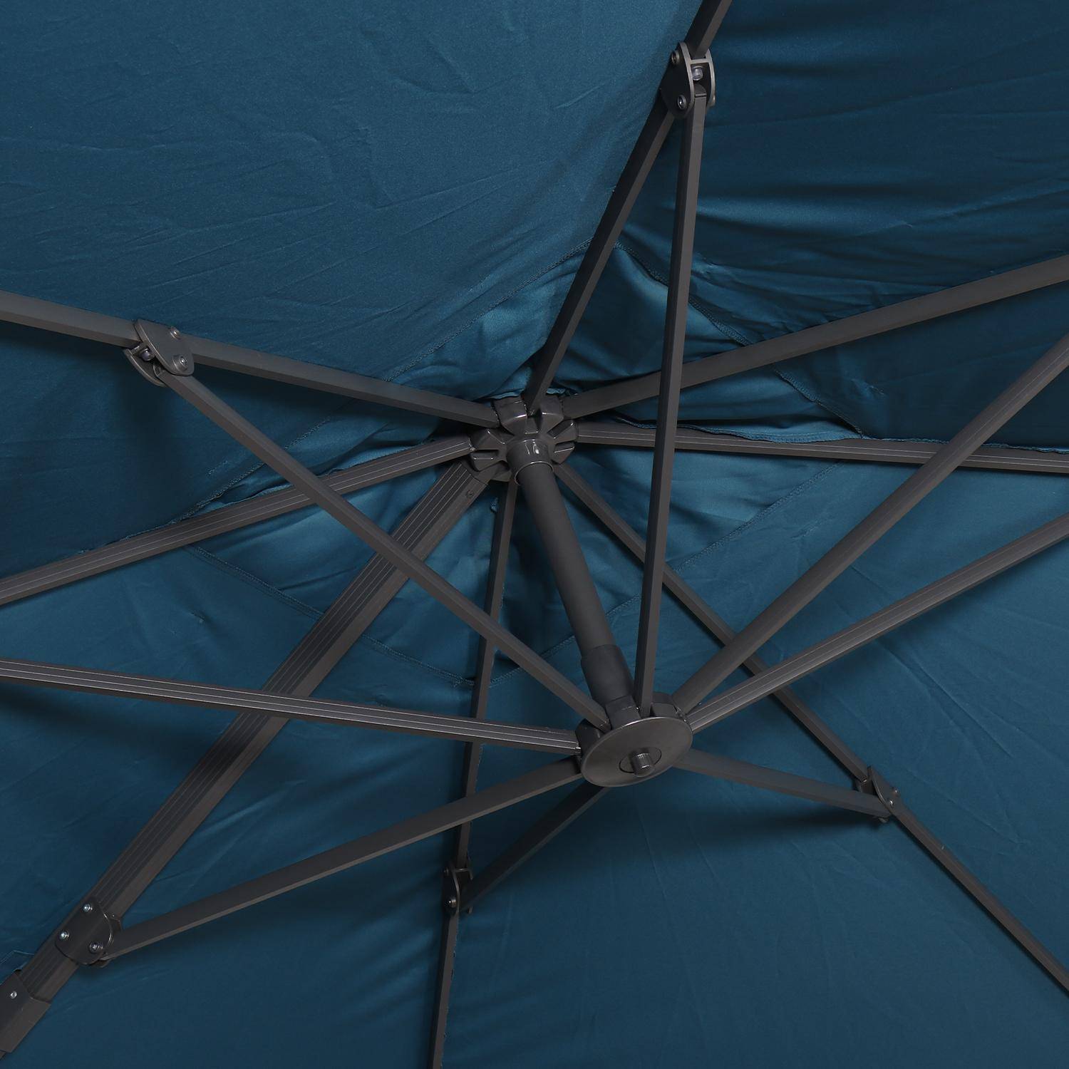 Offset vierkante parasol 3x3m top of the range - Falgos - Petroleum Blauw - Offset parasol die gekanteld, neergeklapt en 360° gedraaid kan worden,sweeek,Photo6