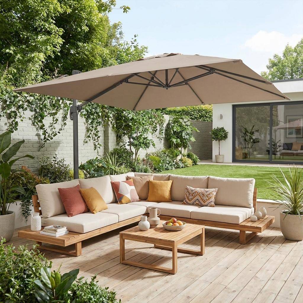 3x3m square cantilever parasol with cover included, Falgos, Beige-brown Photo1