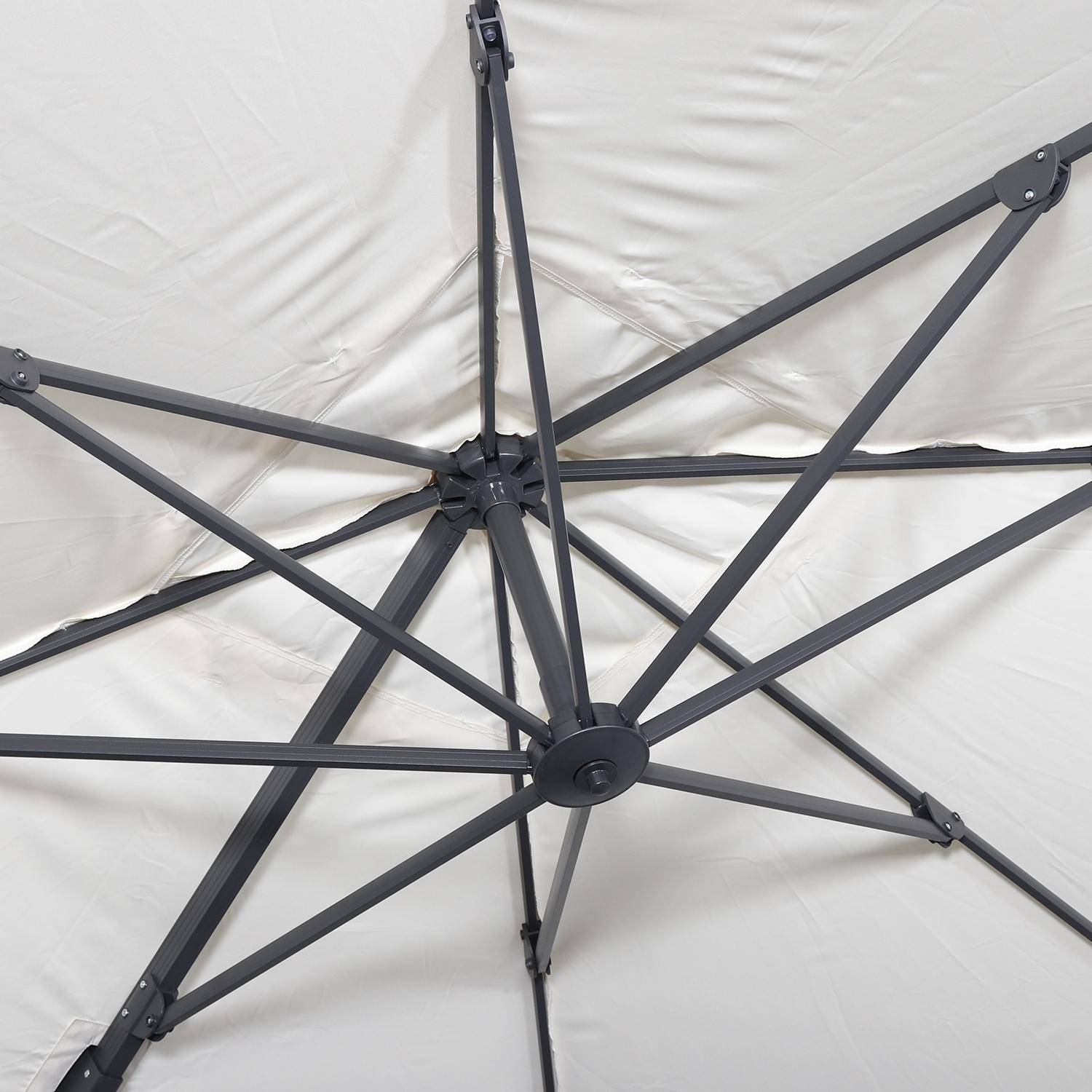 Parasol déporté carré 3x3m haut de gamme - Falgos - ecru- Parasol excentré inclinable, rabattable et rotatif à 360°. Photo6