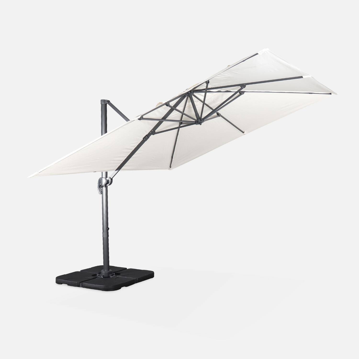 Parasol déporté carré 3x3m haut de gamme - Falgos - ecru- Parasol excentré inclinable, rabattable et rotatif à 360°. Photo5