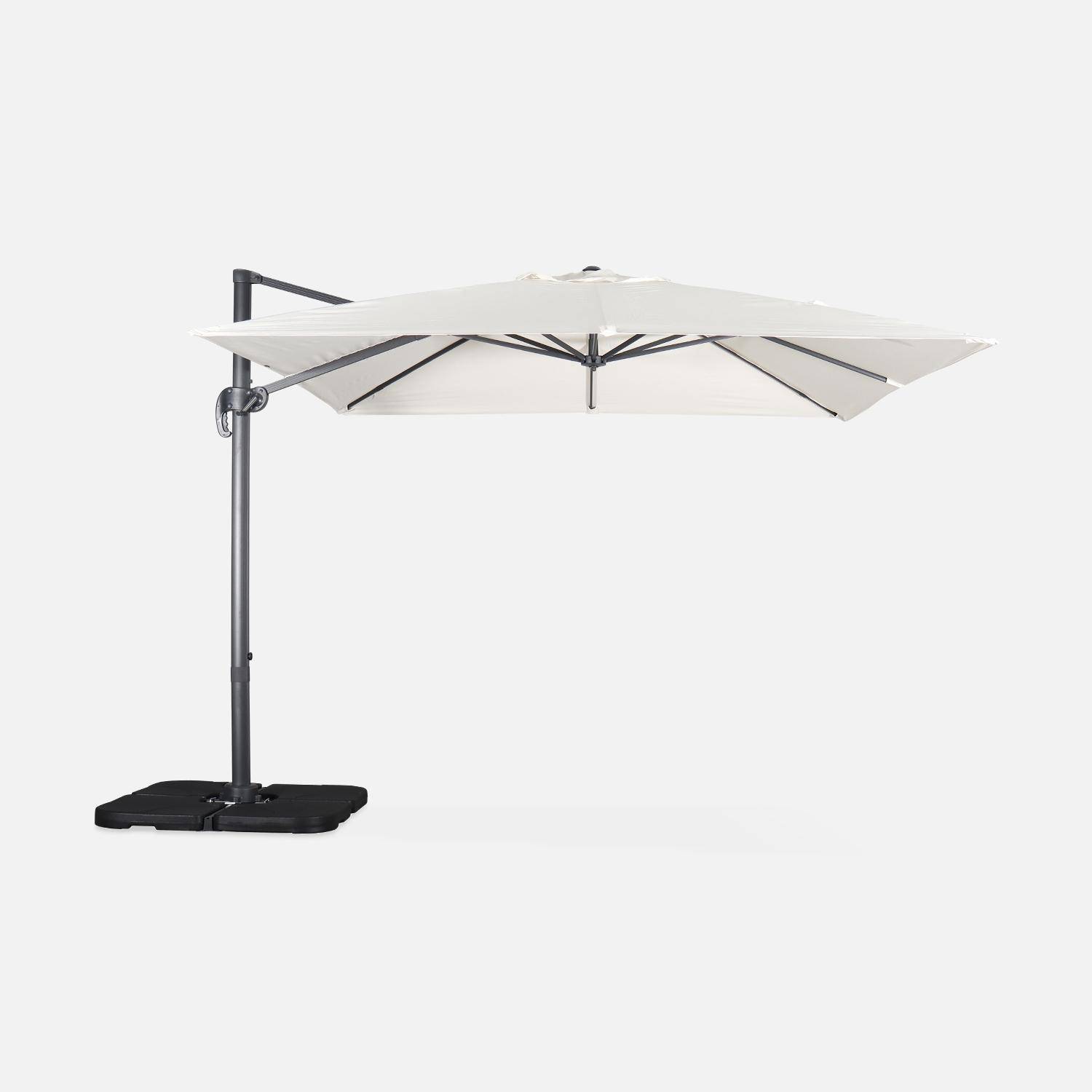 Parasol déporté carré 3x3m haut de gamme - Falgos - ecru- Parasol excentré inclinable, rabattable et rotatif à 360°. Photo4