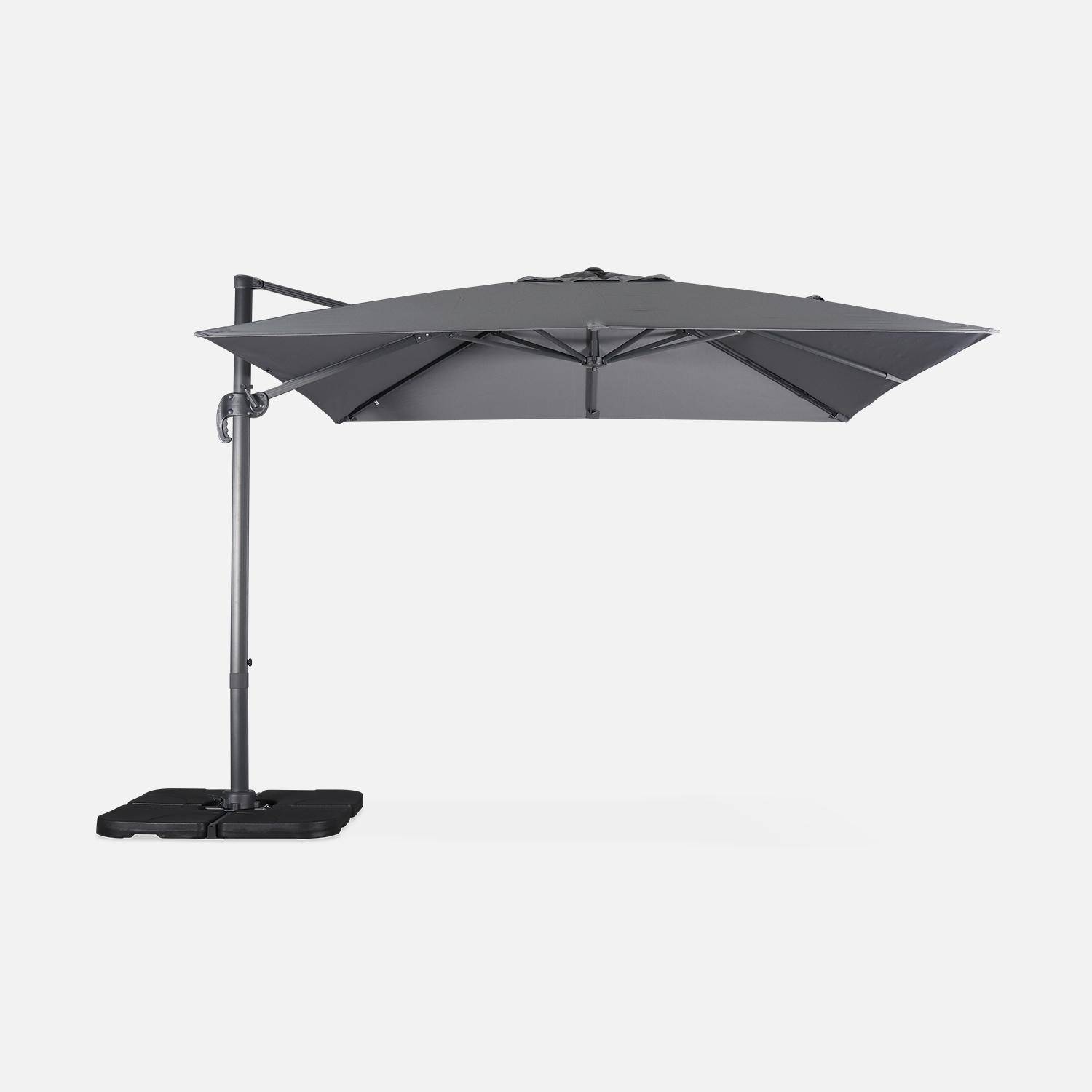 Parasol déporté carré 3x3m haut de gamme - Falgos - gris - Parasol excentré inclinable, rabattable et rotatif à 360°. Photo3