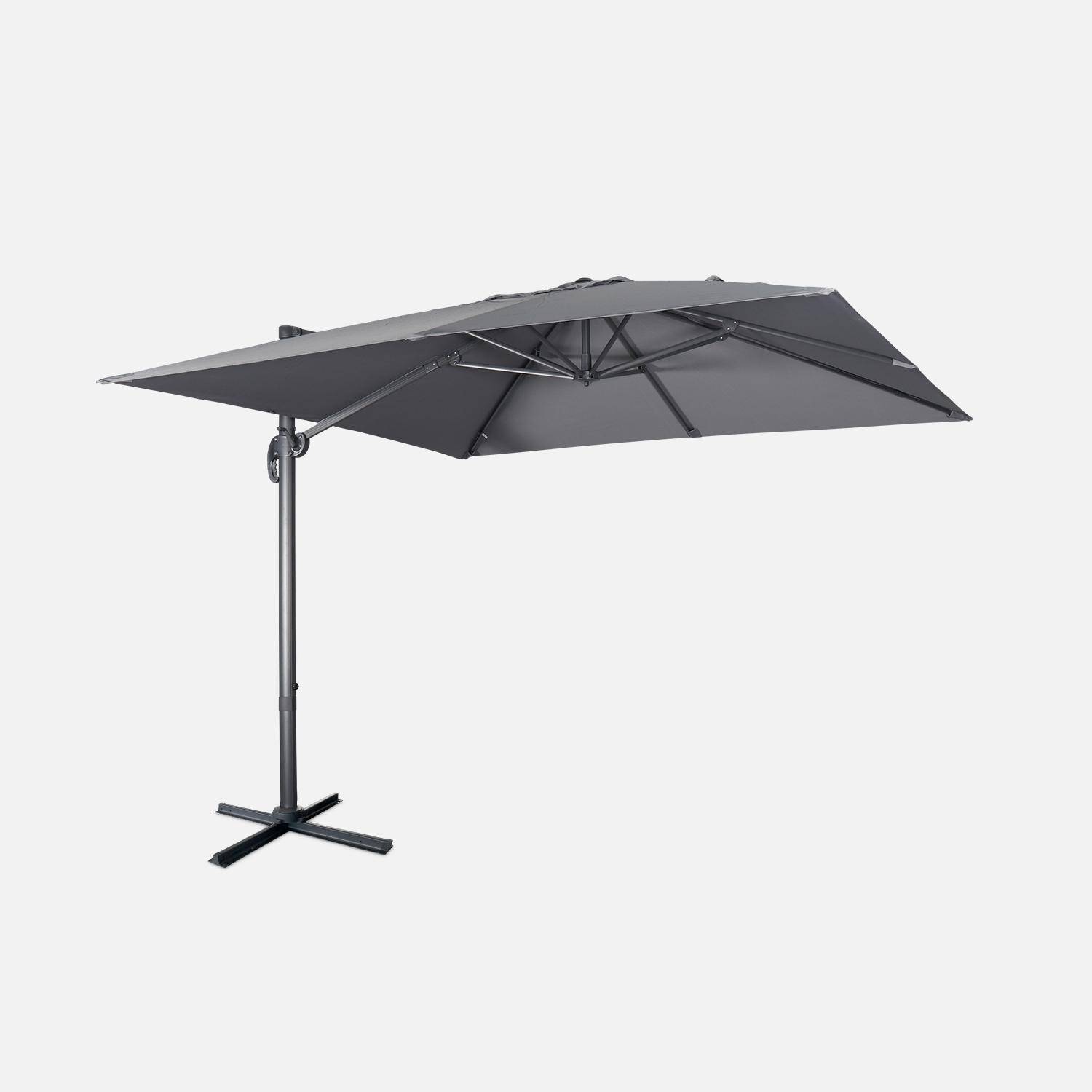 Parasol déporté carré 3x3m haut de gamme - Falgos - gris - Parasol excentré inclinable, rabattable et rotatif à 360°. Photo2