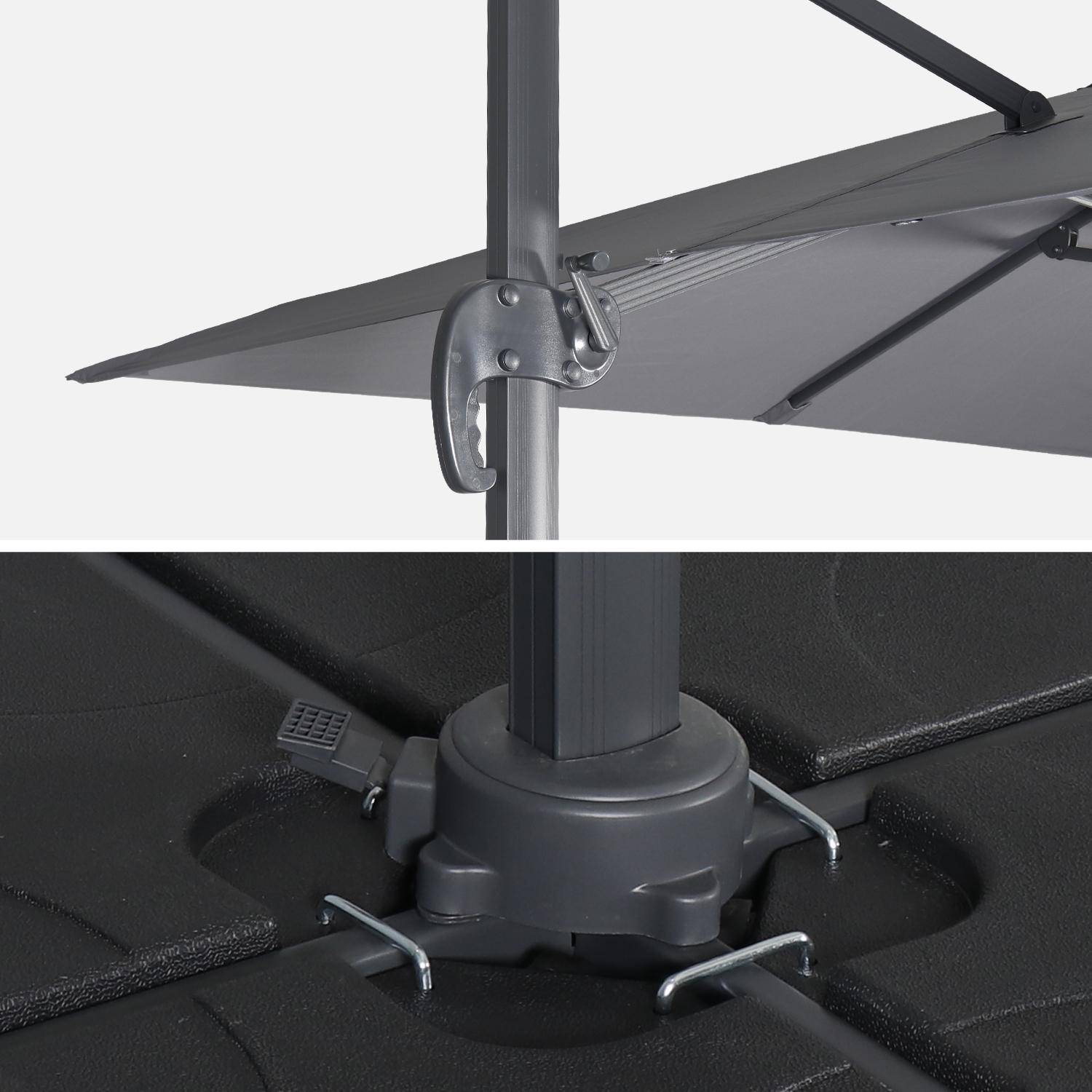 Ombrellone quadrato offset 3x3m top di gamma - Falgos - grigio - L'ombrellone offset può essere inclinato, ripiegato e ruotato di 360°. Photo6