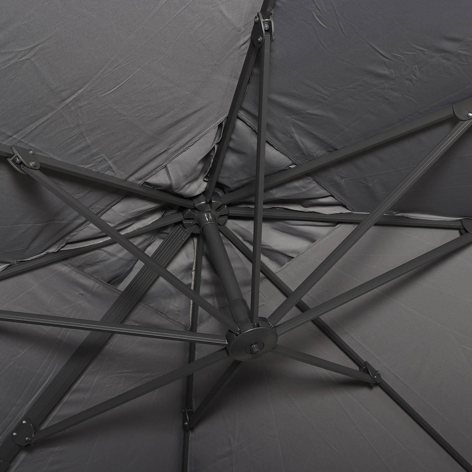 Parasol déporté carré 3x3m haut de gamme - Falgos - gris - Parasol excentré inclinable, rabattable et rotatif à 360°. Photo5