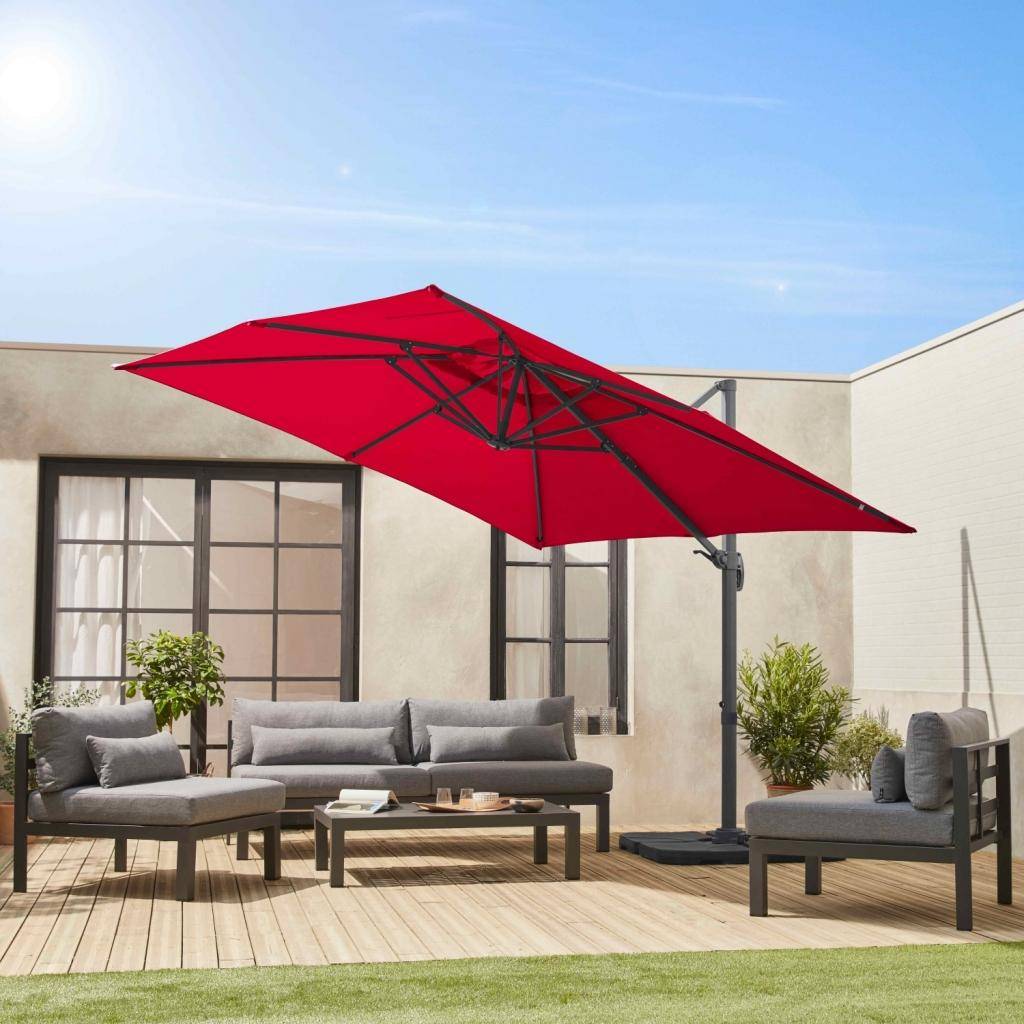 Offset vierkante parasol 3x3m top of the range - Falgos - Rood - Offset parasol die gekanteld, neergeklapt en 360° gedraaid kan worden Photo4