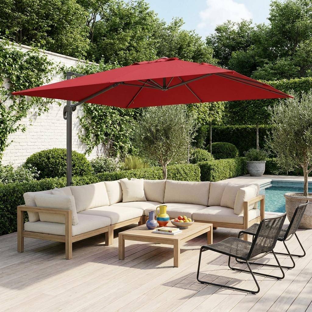 3x3m square cantilever parasol, Falgos, Red Photo1