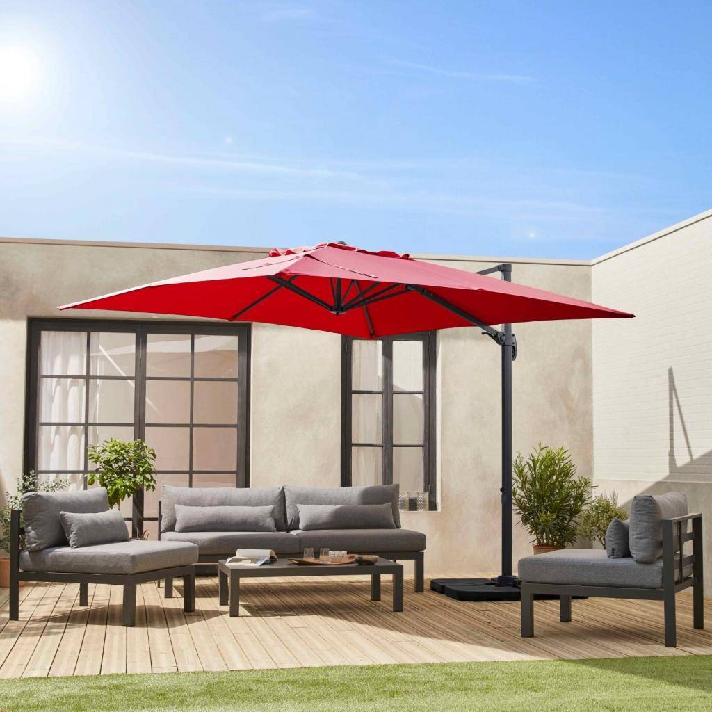 Offset vierkante parasol 3x3m top of the range - Falgos - Rood - Offset parasol die gekanteld, neergeklapt en 360° gedraaid kan worden,sweeek,Photo3