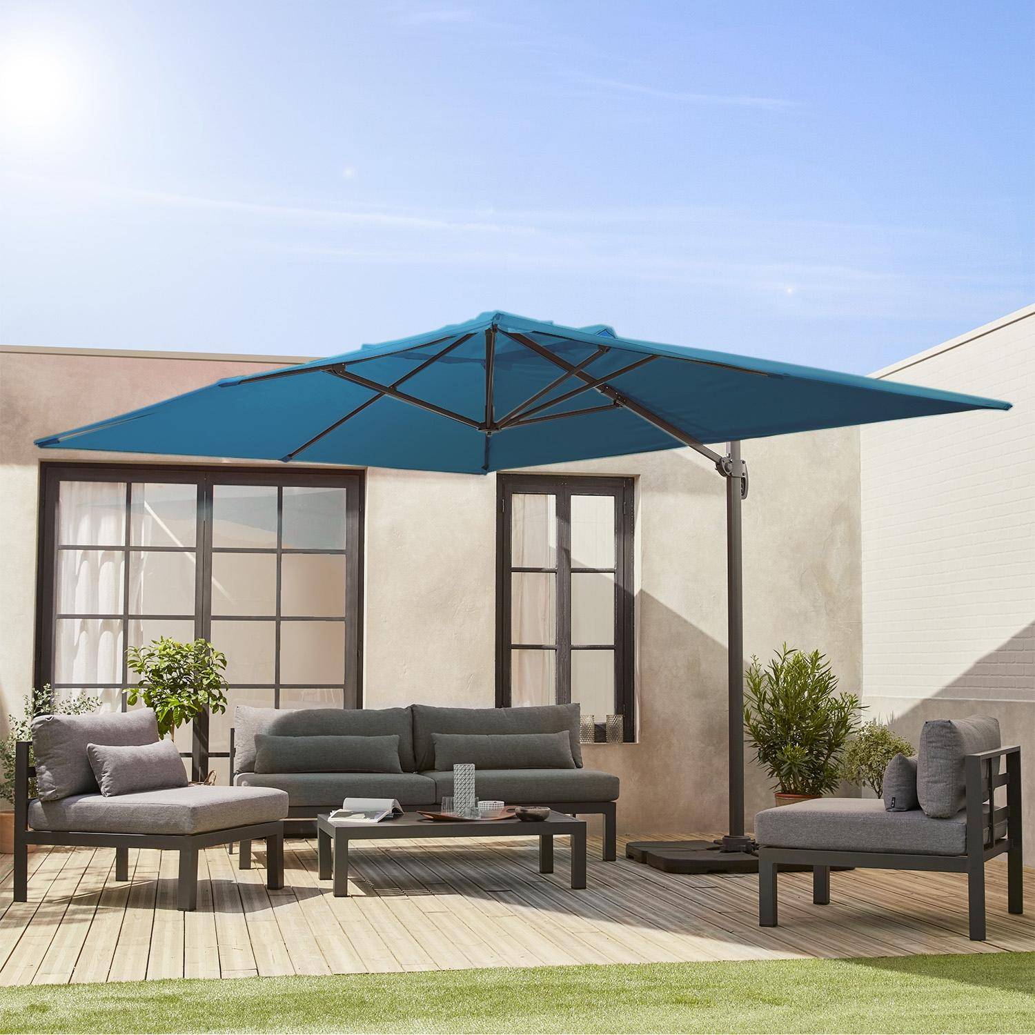 Rechthoekige zweefparasol 3x4 m - Wimereux - blauwgroen - Zweefparasol kantelt naar 6 posities, 360° draaibaar.,sweeek,Photo2