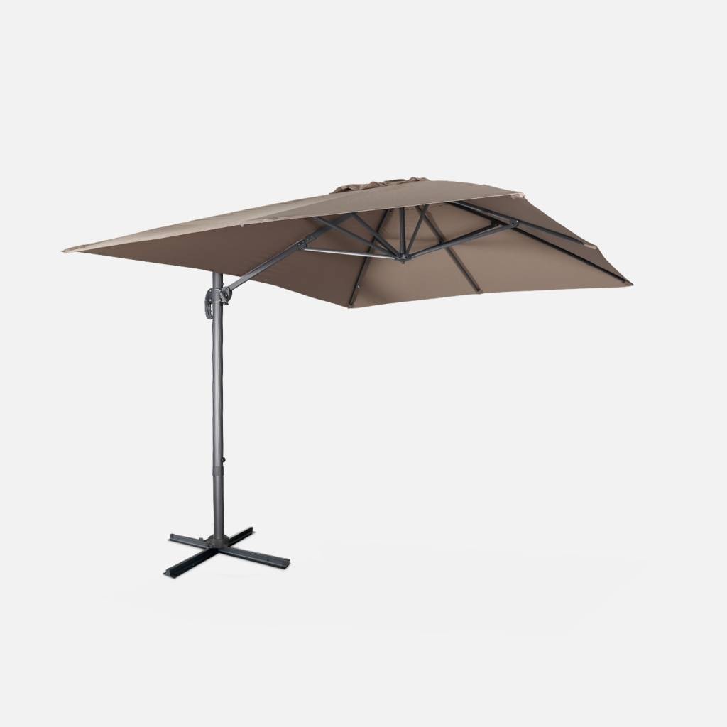 Parasol déporté rectangulaire Wimereux 3x4m excentré inclinable rotatif à 360° Taupe