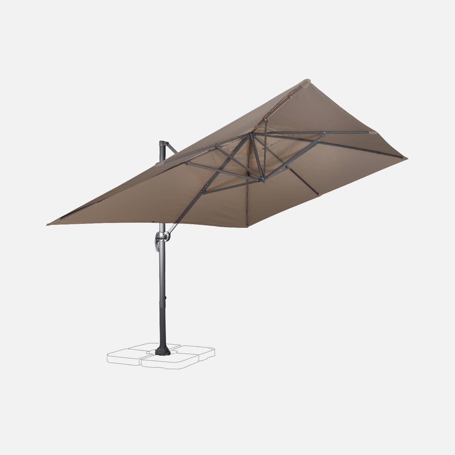 Offset rechthoekige parasol 3x4m - Wimereux - Taupe- Offset parasol kantelbaar in 5 standen, 360° draaibaar. Photo5