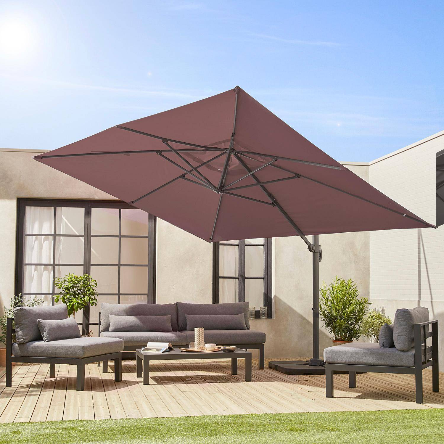 Offset rechthoekige parasol 3x4m - Wimereux - Taupe- Offset parasol kantelbaar in 5 standen, 360° draaibaar. Photo2