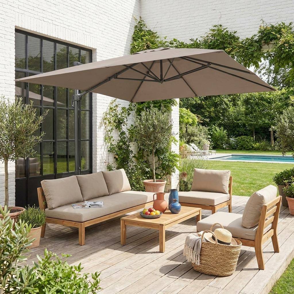 Rechteckiger Sonnenschirm 3x4m - Wimereux - Taupe -  Sonnenschirm in 5 Positionen neigbar, um 360° drehbar Photo1