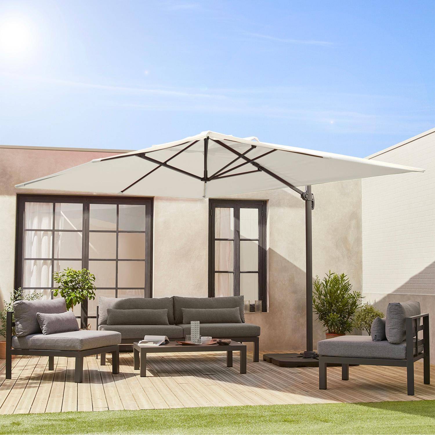 Wimereux grijze rechthoekige parasol, kantelbaar in 5 posities, 360° draaibaar, 3x4m.,sweeek,Photo2
