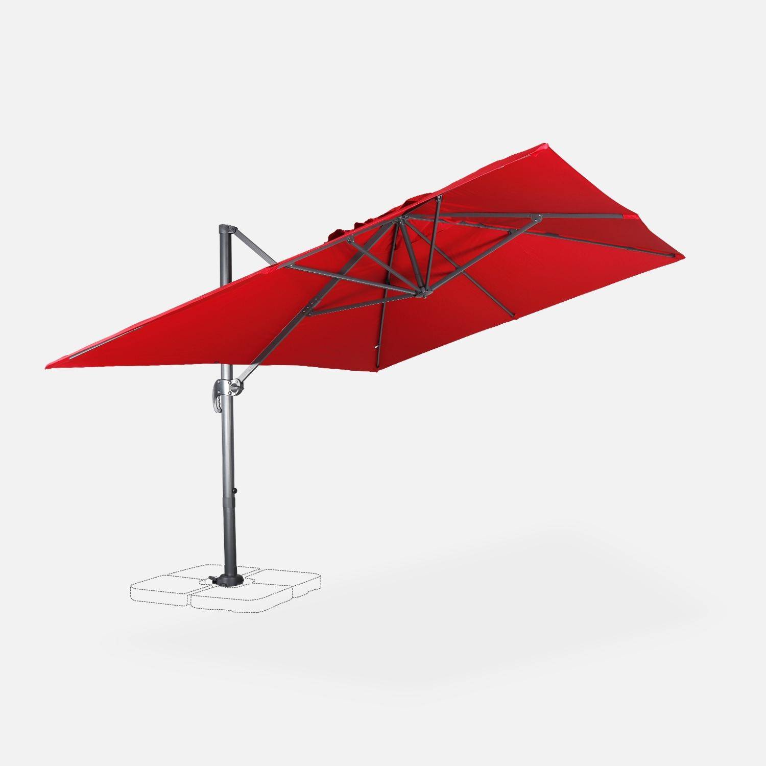 Parasol déporté rectangulaire 3x4m - Wimereux - rouge- Parasol excentré inclinable dans 6 positions, rotatif à 360°. Photo5 Parasol déporté rectangulaire 3x4m - Wimereux - rouge- Parasol excentré inclinable dans 6 positions, rotatif à 360°. Photo5