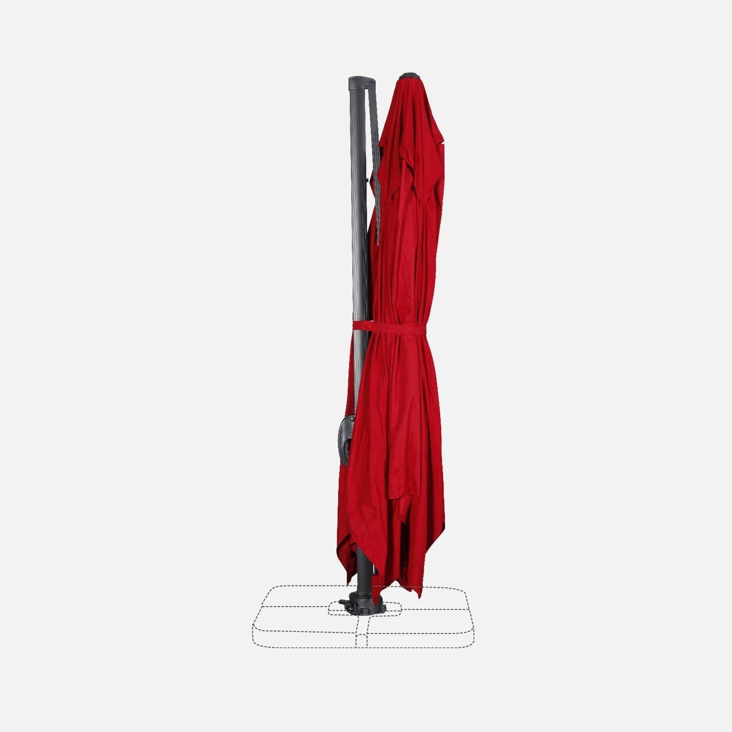 Parasol déporté rectangulaire 3x4m - Wimereux - rouge- Parasol excentré inclinable dans 6 positions, rotatif à 360°. Photo8 Parasol déporté rectangulaire 3x4m - Wimereux - rouge- Parasol excentré inclinable dans 6 positions, rotatif à 360°. Photo8