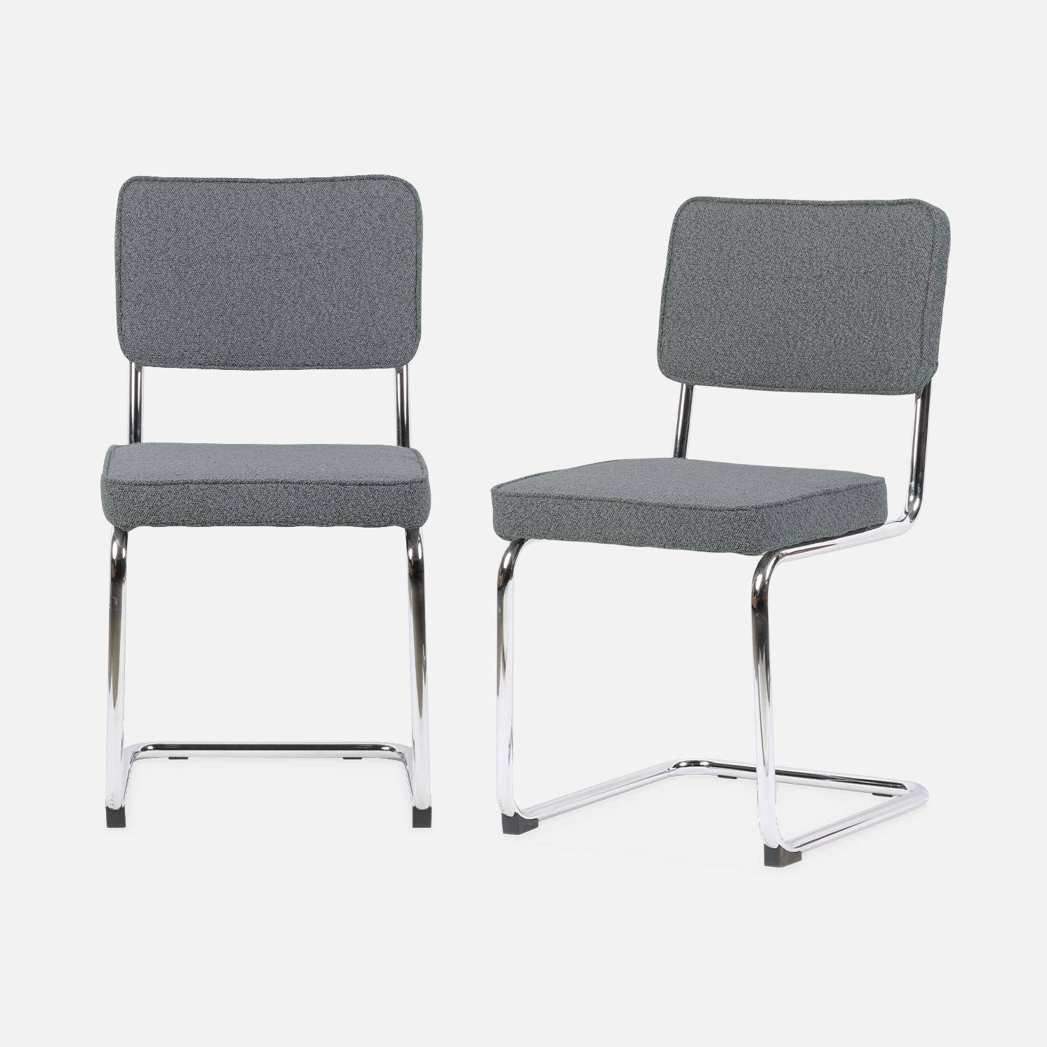 Conjunto de 2 cadeiras cantilever em tecido bouclette cinzento texturado L46 x P54,5x A84,5cm Photo4