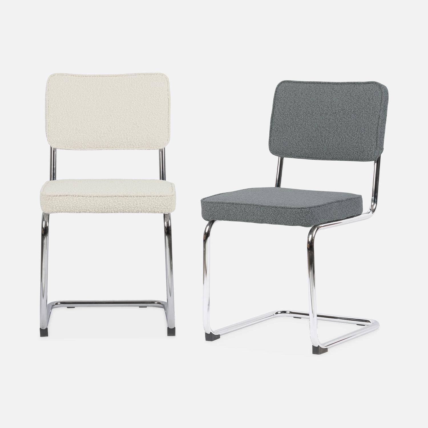 Conjunto de 2 cadeiras cantilever em tecido bouclette cinzento texturado L46 x P54,5x A84,5cm Photo7