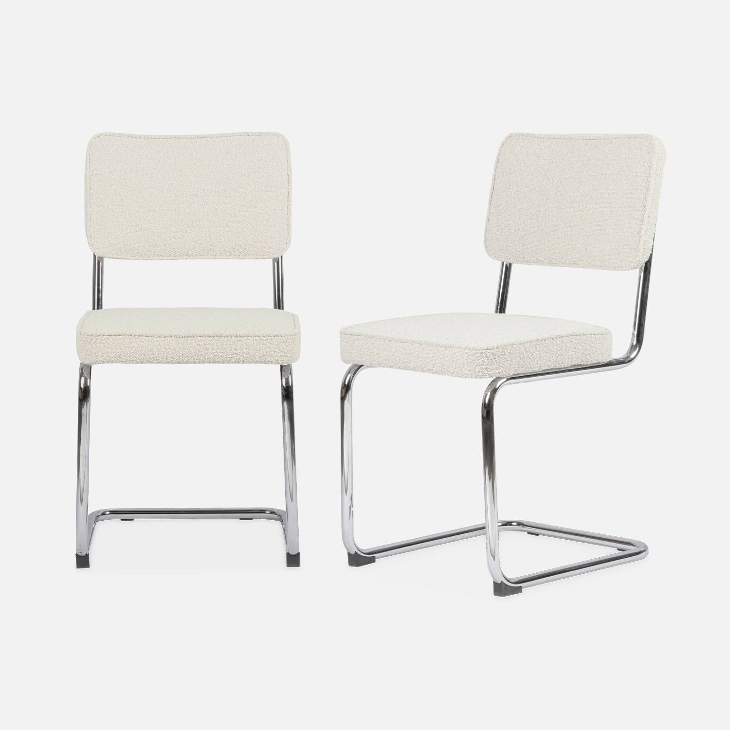 Pair of boucle cantilever dining chairs, 46x54.5x81cm, White | sweeek