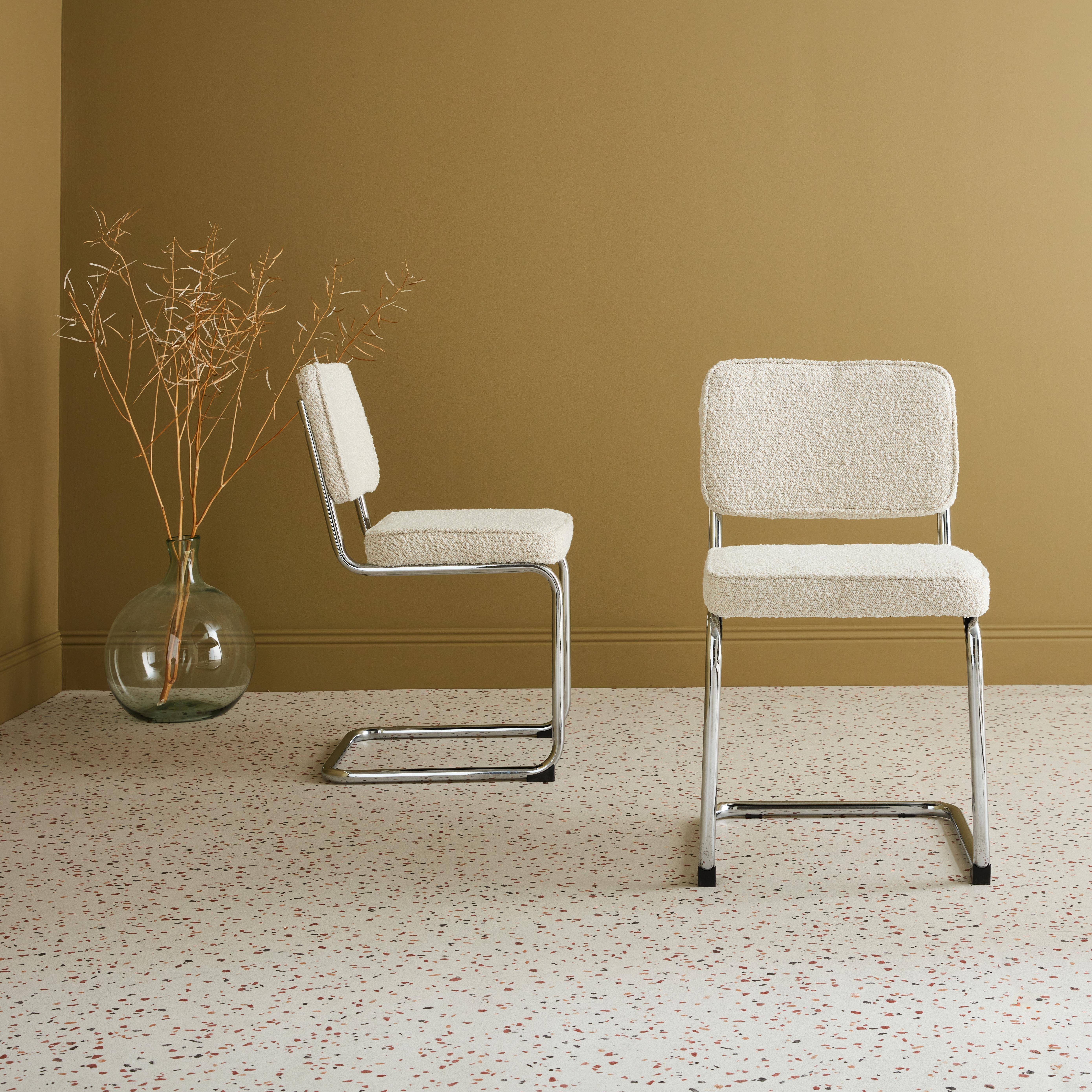 Lot de 2 chaises cantilever tissu bouclette texturée blanc cassé L46 x P54,5x H84,5cm,sweeek,Photo2