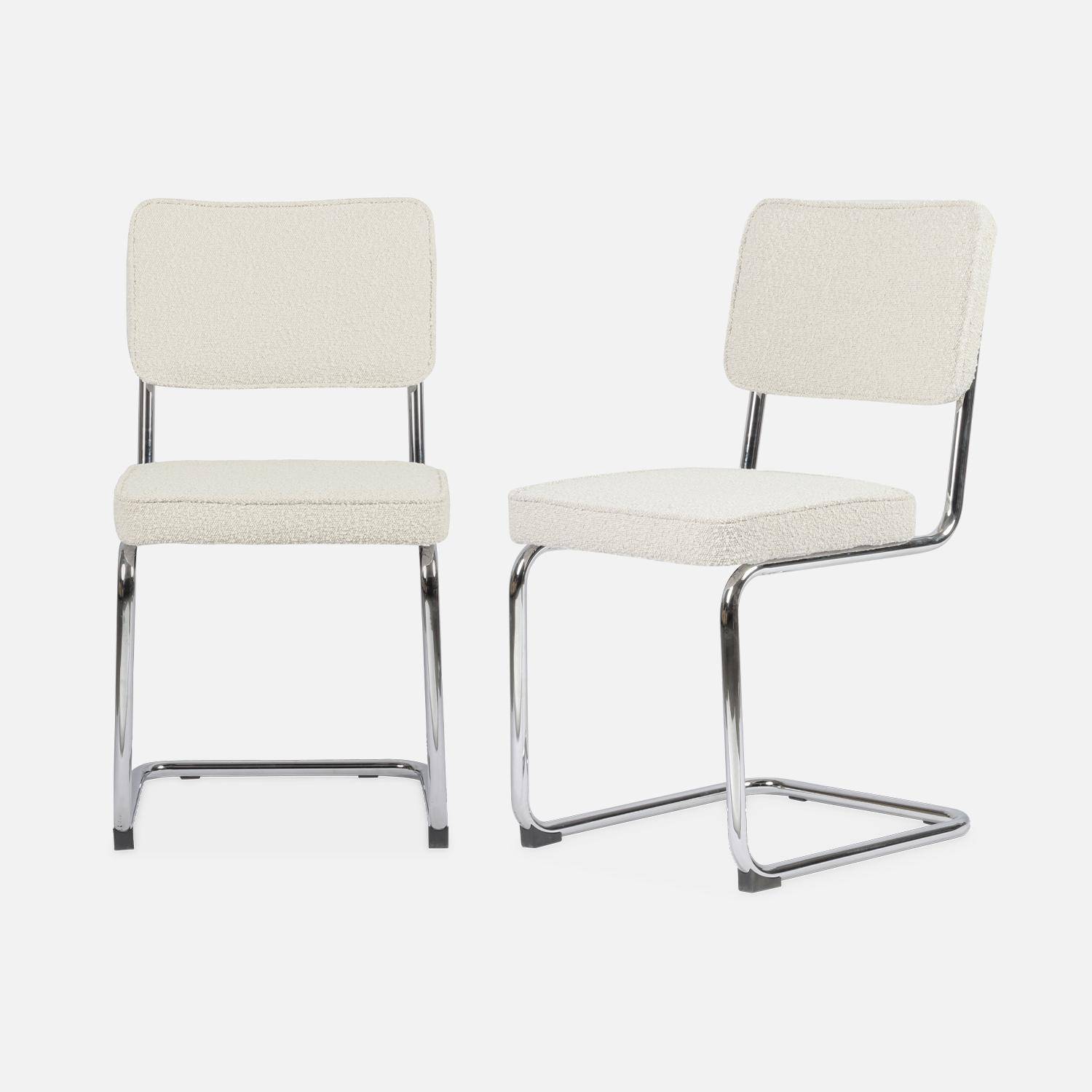 Lot de 2 chaises cantilever tissu bouclette texturée blanc cassé L46 x P54,5x H84,5cm,sweeek,Photo4