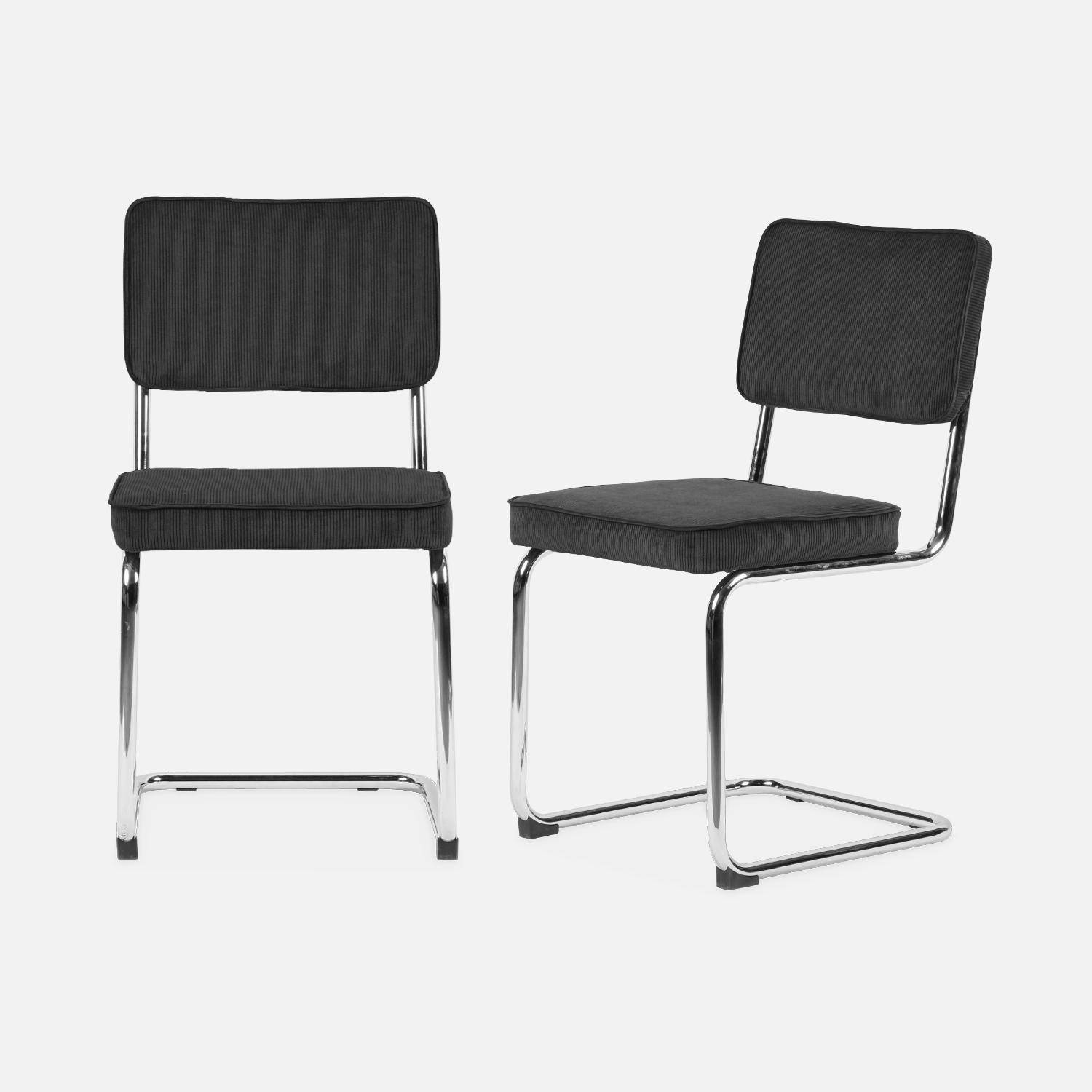 Pair of corduroy cantilever dining chairs, 46x54.5x84.5cm, Maja, Dark Grey,sweeek,Photo3