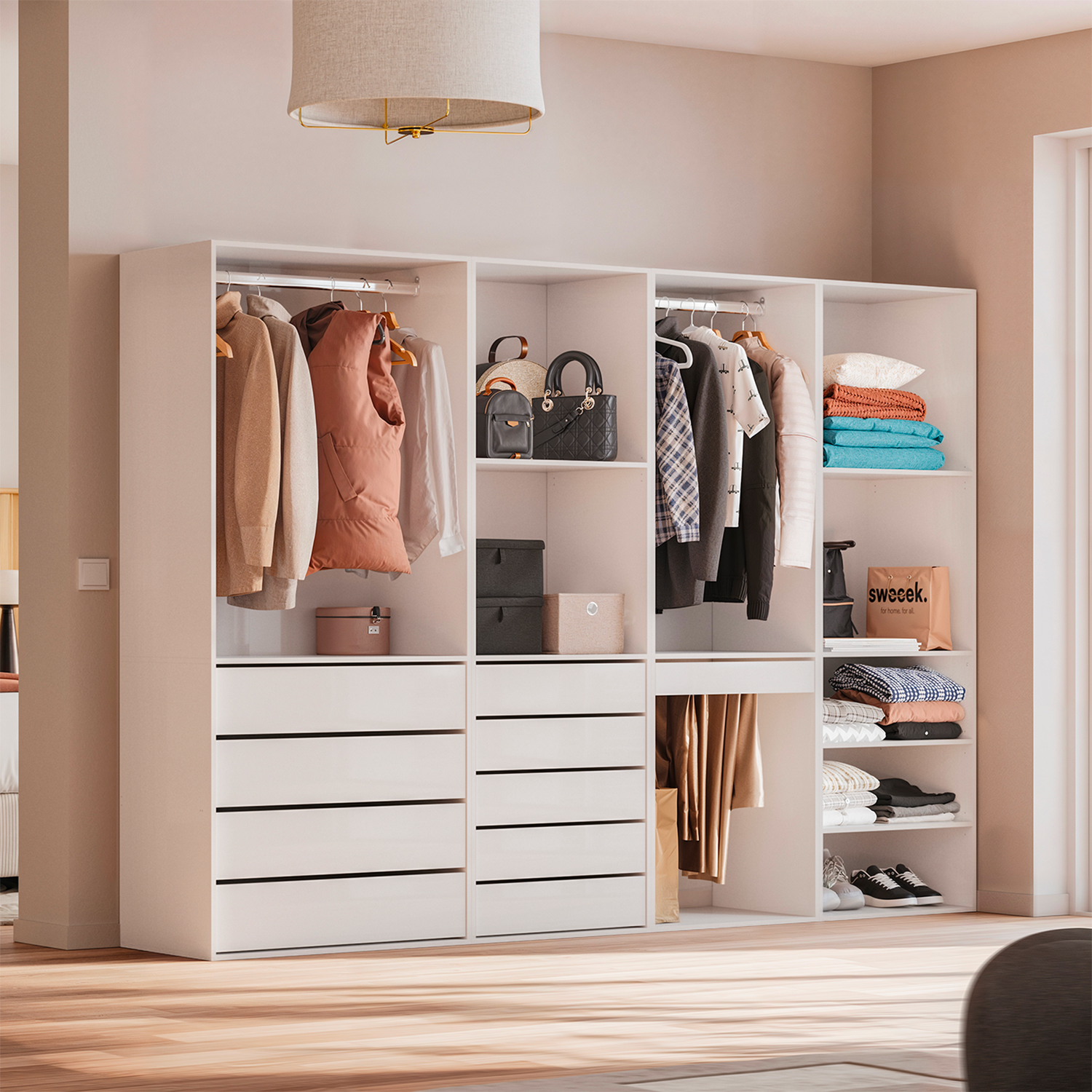 Begehbarer Kleiderschrank mit 4 Elementen, weiss, Laminatplatte - Modulo Photo1