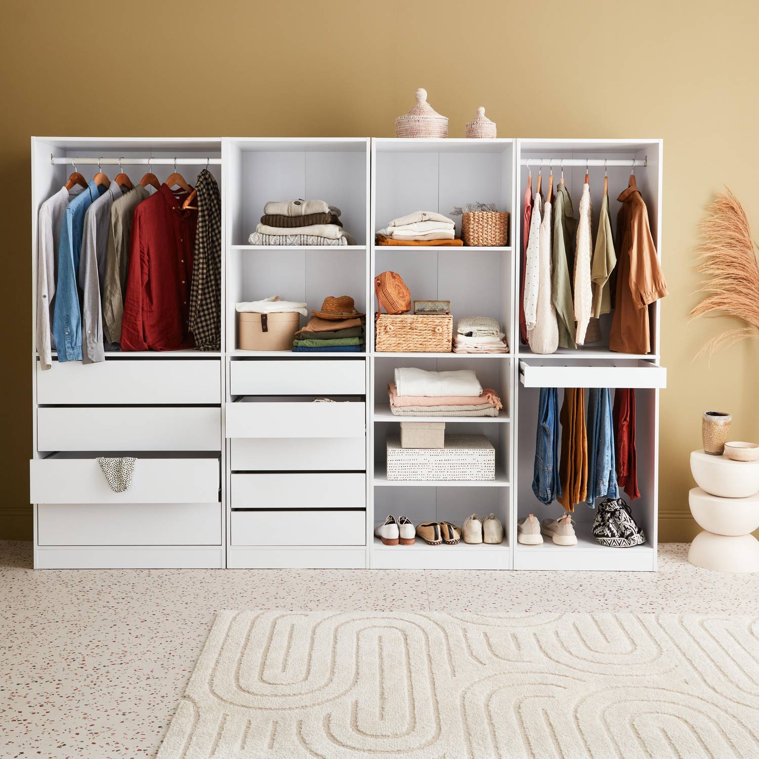 Modular wardrobe set with 4 units, white, laminate panels Photo2