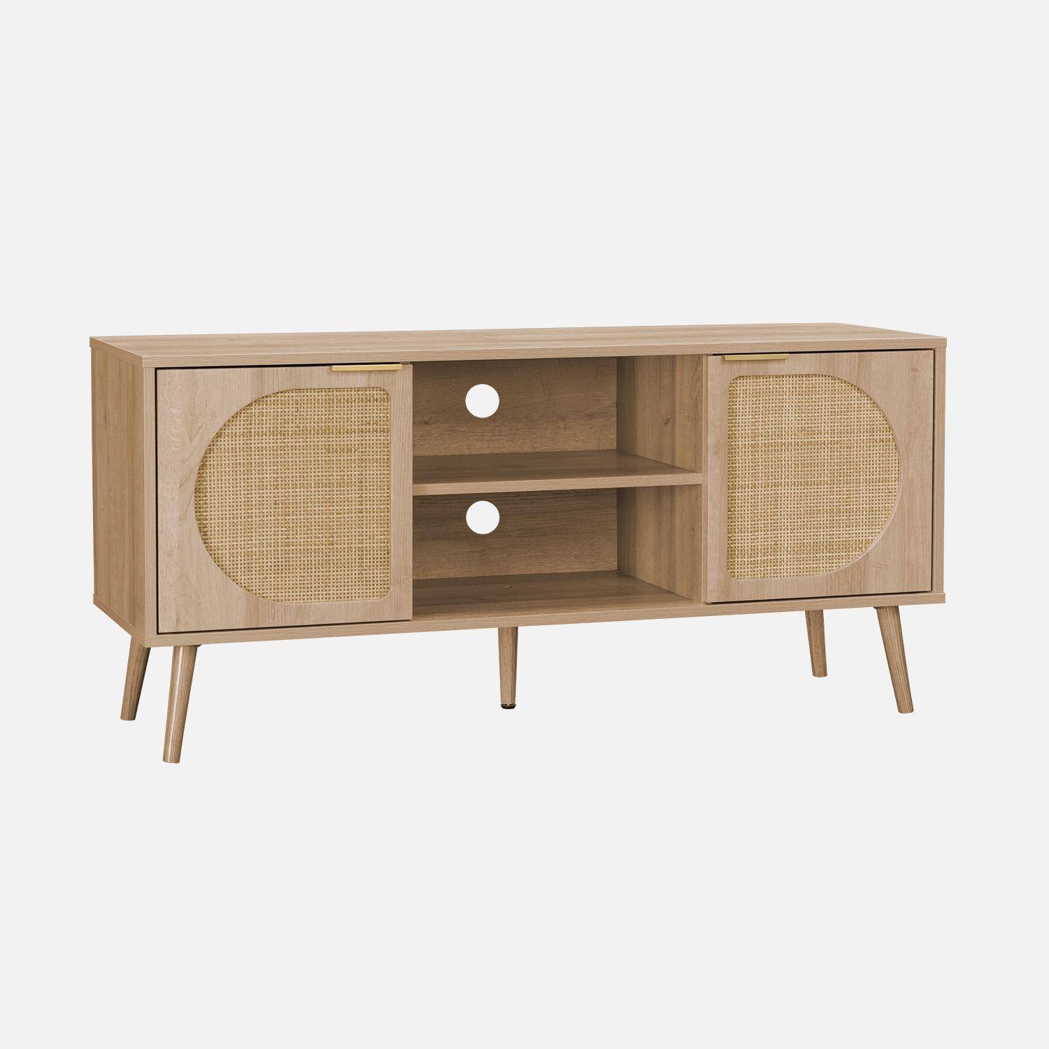 TV-meubel, Eva, houtdecor en afgerond riet 2 deuren, 1 plank L120 x B39 x H56,5cm Photo4