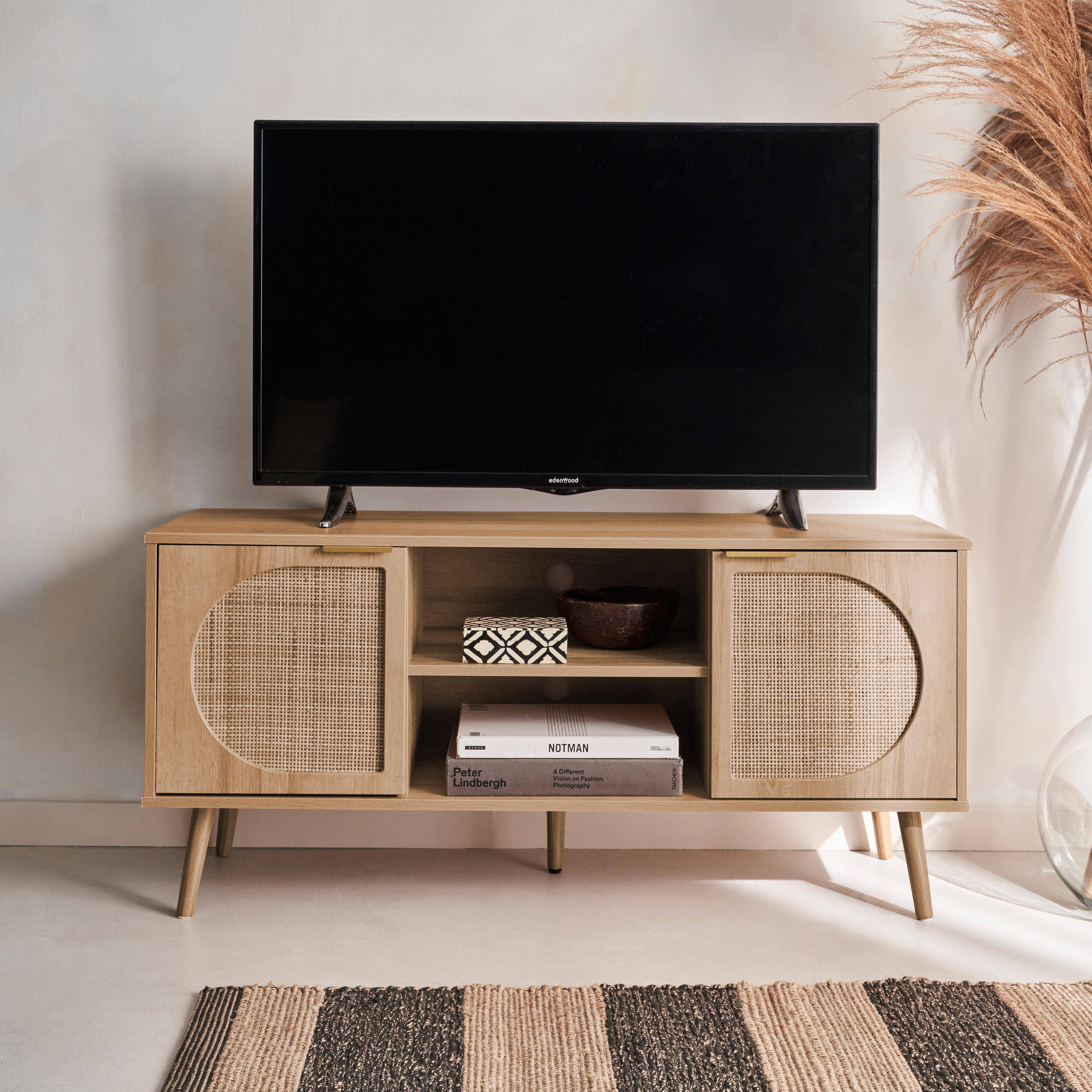 TV-meubel, Eva, houtdecor en afgerond riet 2 deuren, 1 plank L120 x B39 x H56,5cm Photo1